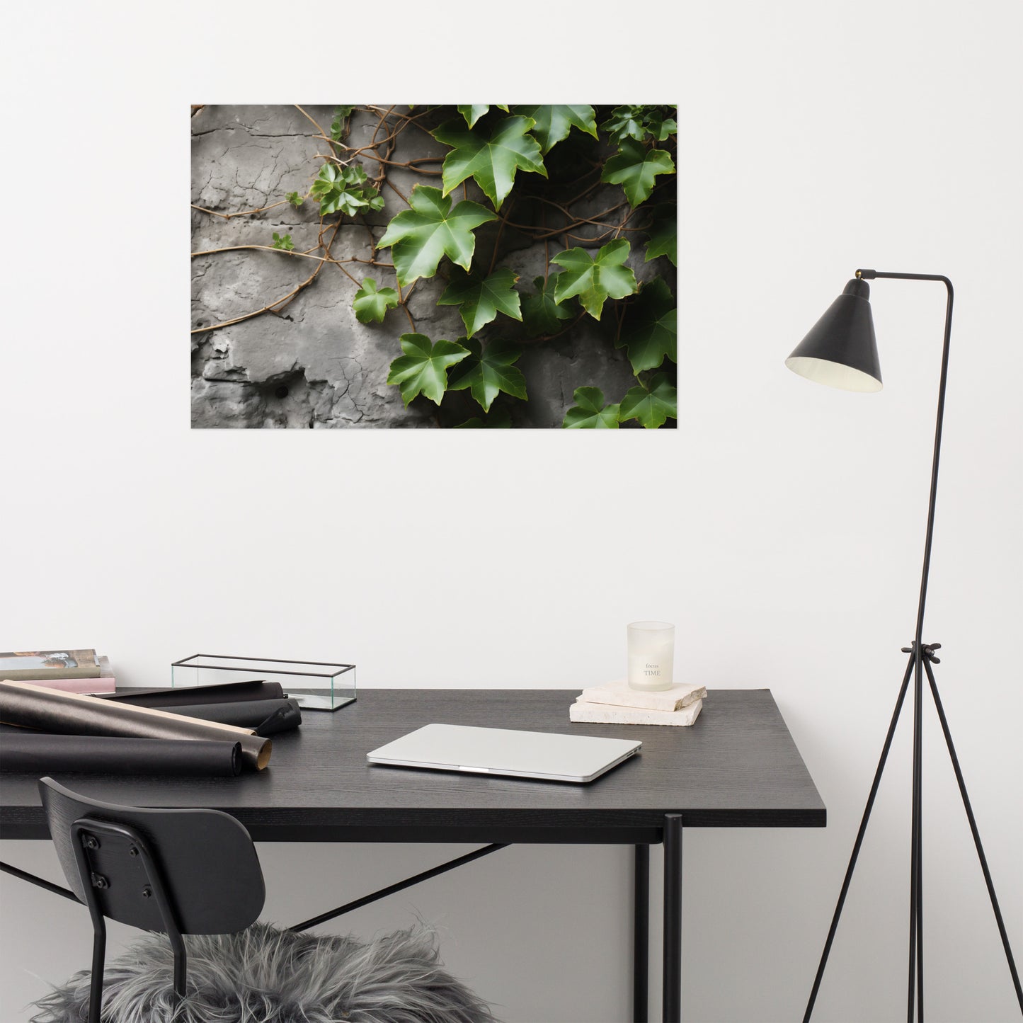 Stone's Embrace Ivy and Stone Photorealism - Digital Artwork Loose Art Print