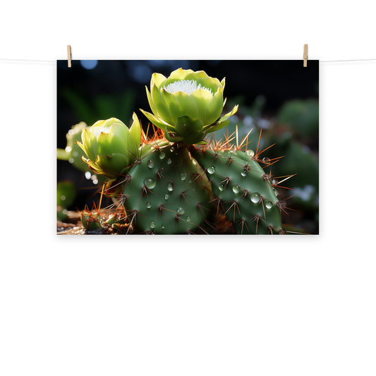 The Sun's Embrace Cactus Photorealism - Digital Artwork Loose Art Print