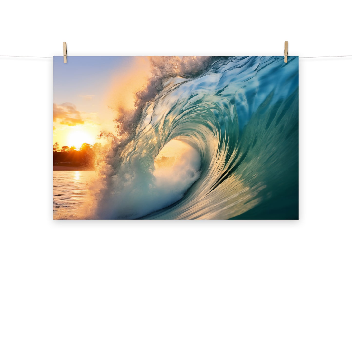 Sunset Swell Realism Painting Digital Artwork Loose Art Print