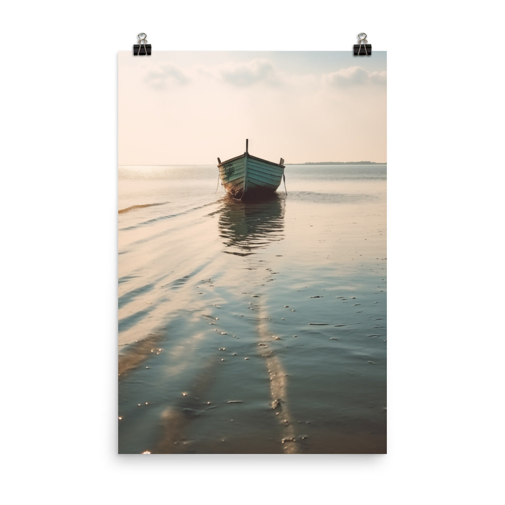 Awaiting Departure Abandoned Weathered Boat Beach Subdued Photorealism Coastal Beach Wall Art Unframed
