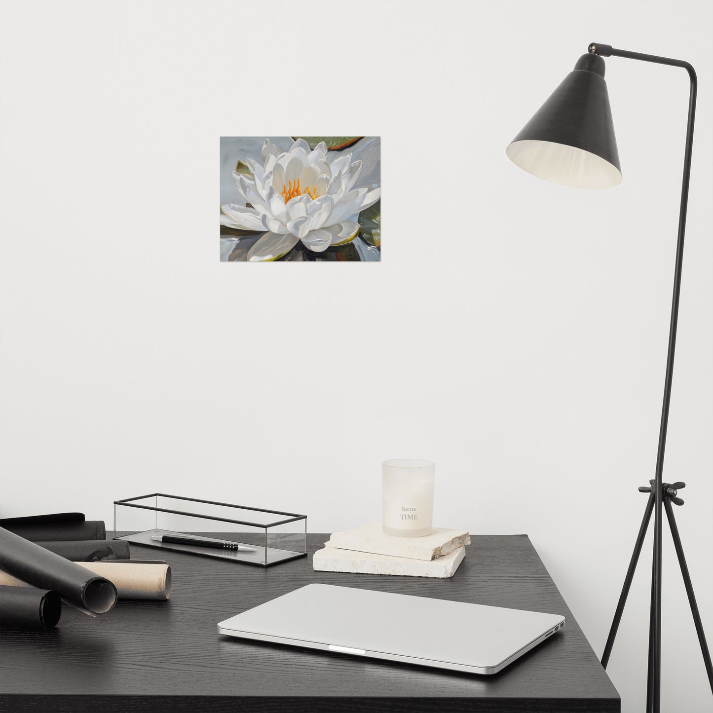 Peaceful White Waterlily Floral Botanical Digital Artwork Loose / Frameable / Frameless Art Print