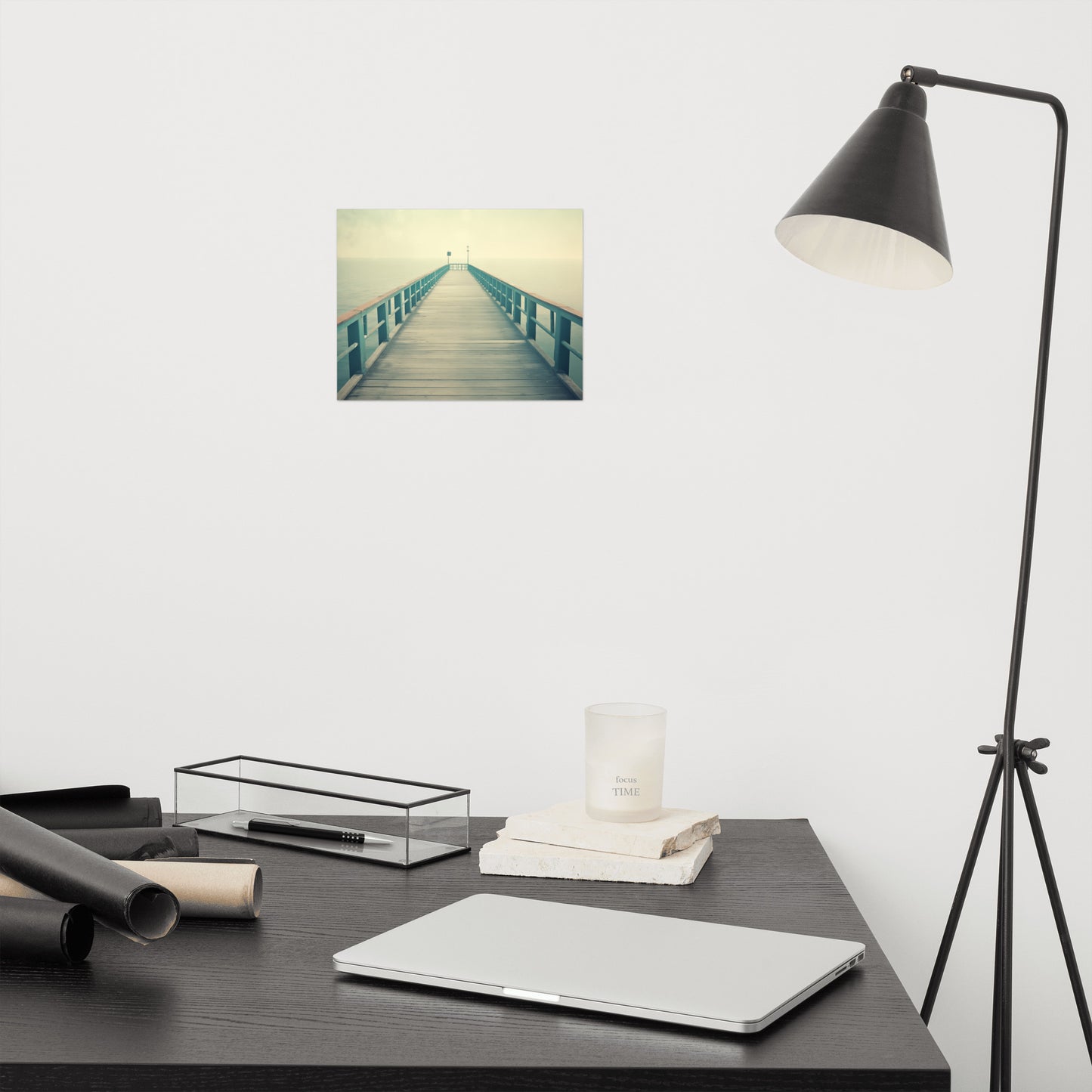 Pier Art: Coastal Calm Subdued Retro Coastal Photorealism - Digital Artwork Loose Print