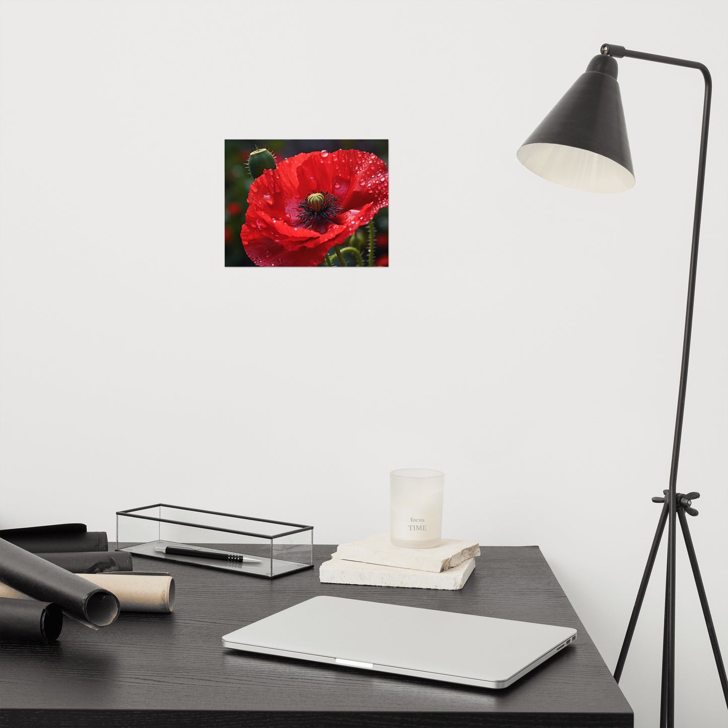 Floral Poster Prints: Crimson Solitude Photorealism - Digital Artwork Loose Art Print