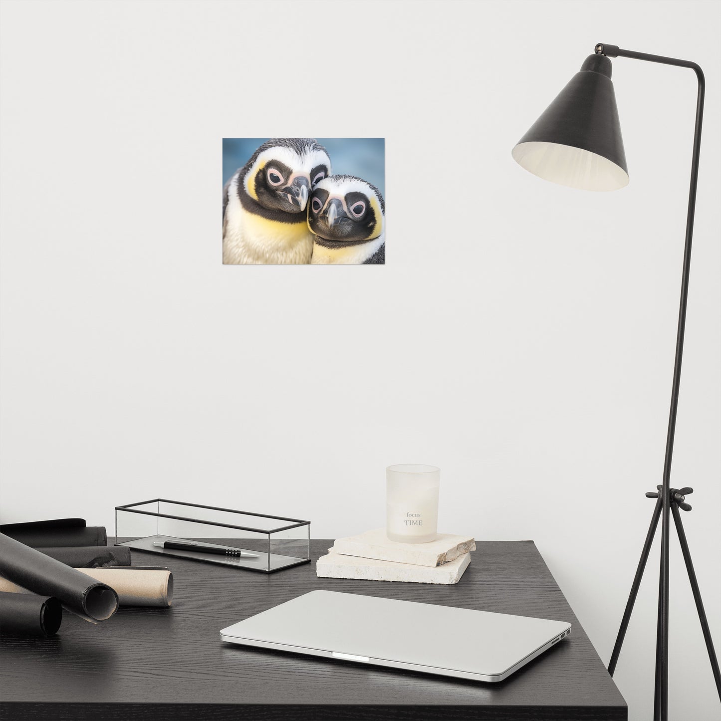 Bird Wall Art: Cuddle Buddies Penguins Photorealism - Digital Artwork Loose Art Print