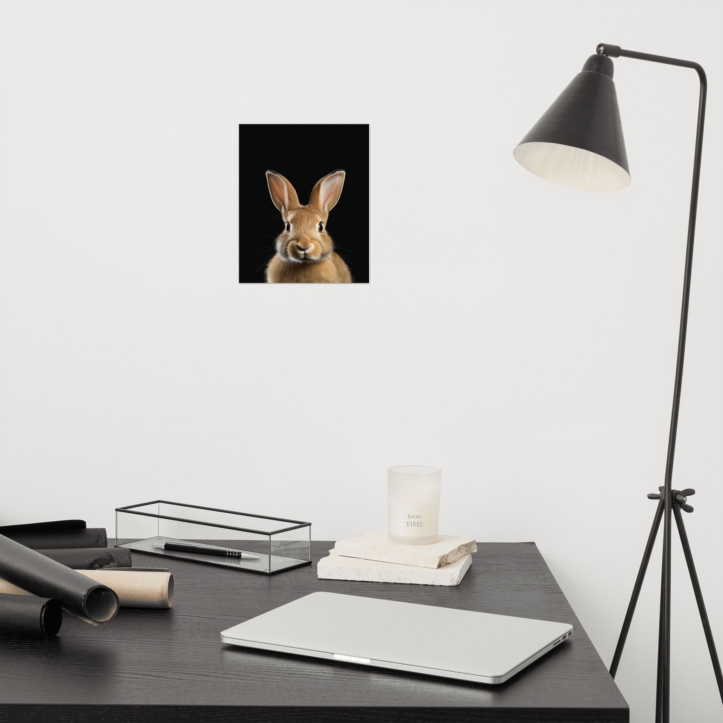 Play Room Wall Art: Curious Cottontail Rabbit Portrait Photorealism - Digital Artwork Loose Art Print