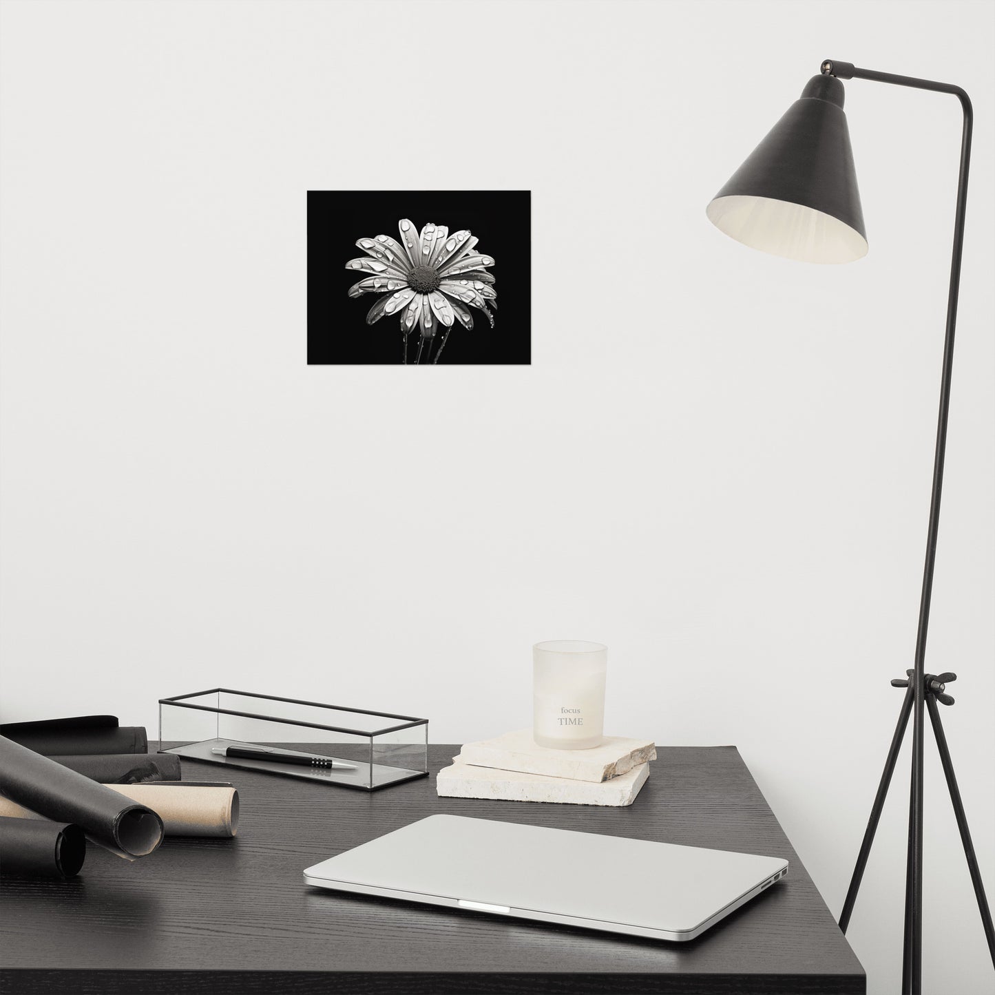 Still Art Flowers: Dark Bloom Daisy Photorealism - Digital Artwork Loose Art Print