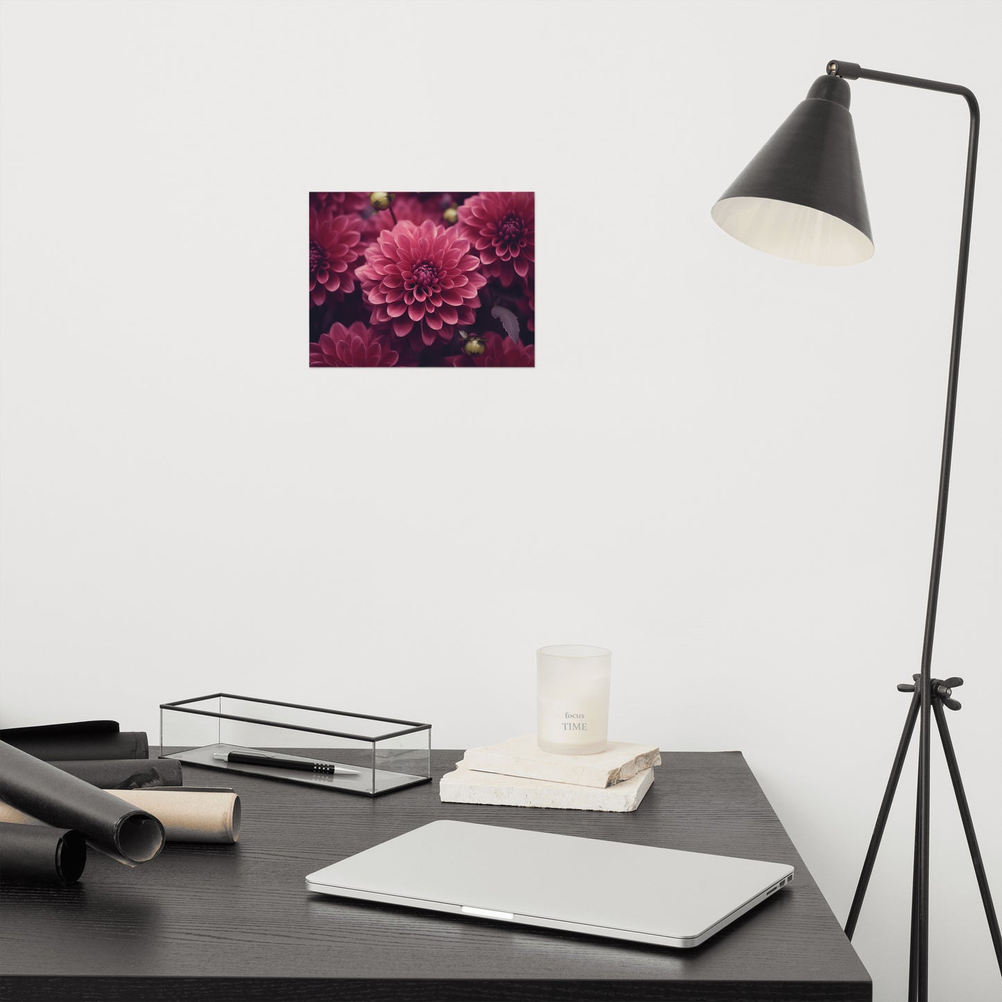 Simple Floral Wall Art: Delicate Details Burgundy Flowers Photorealism - Digital Artwork Loose Art Print