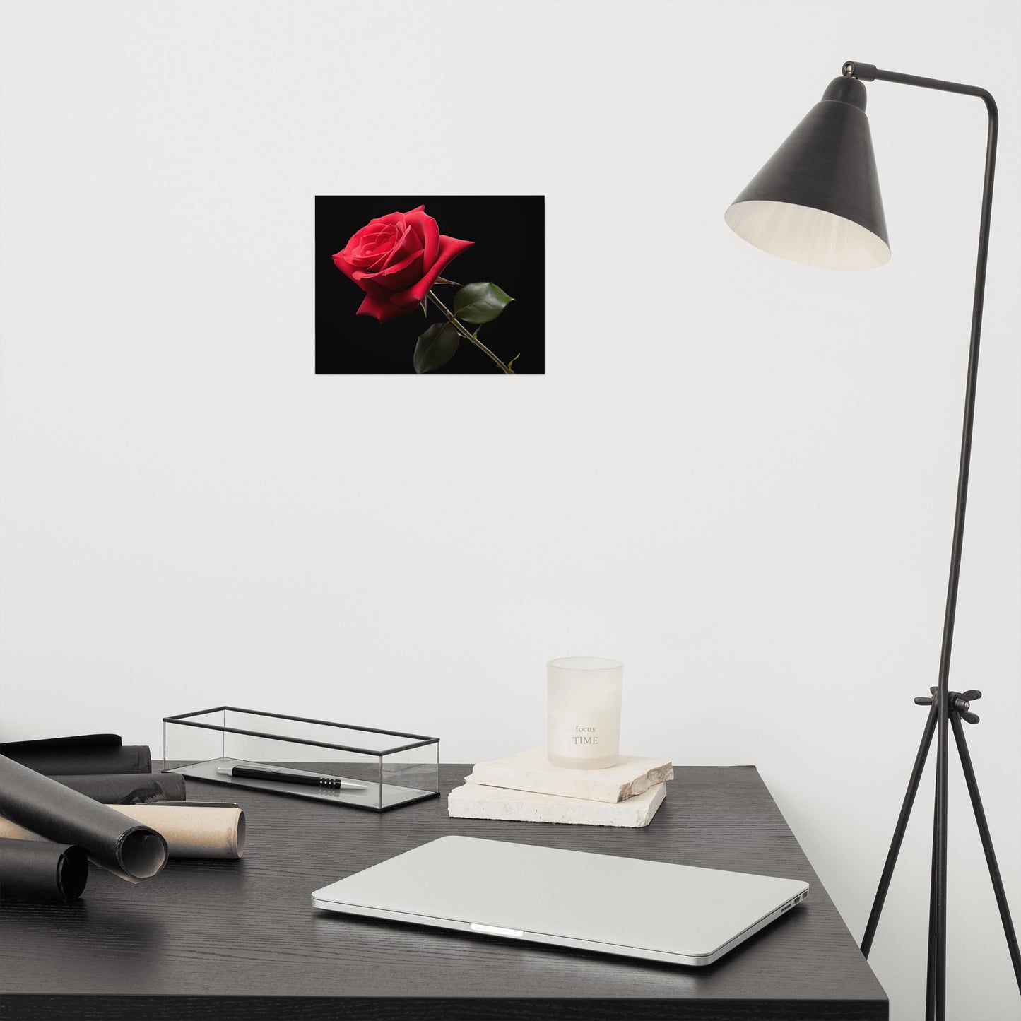 Red Floral Wall Art: Ebony Serenade Photorealism - Digital Artwork Loose Art Print