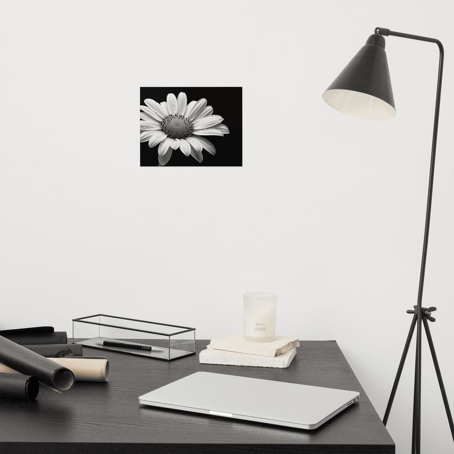 Flower Poster Prints: Elegance in Shadows Daisy Photorealism - Digital Artwork Loose Art Print