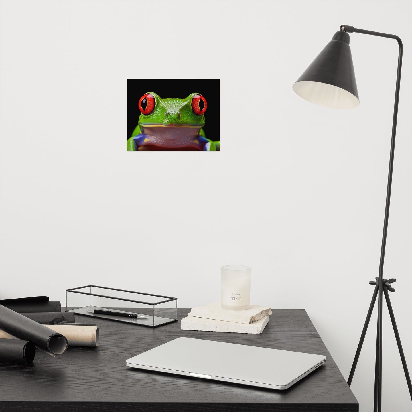 Frog and Toad Wall Art: Emerald Enchantment Red Eyed Tree Frog Close-up Photorealism - Digital Artwork Loose Art Print