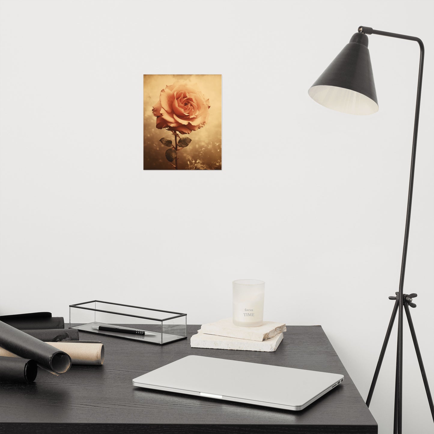 Modern Flower Painting: Faded Elegance Rose Vintage Retro Subdued Photorealism - Digital Artwork Loose Art Print