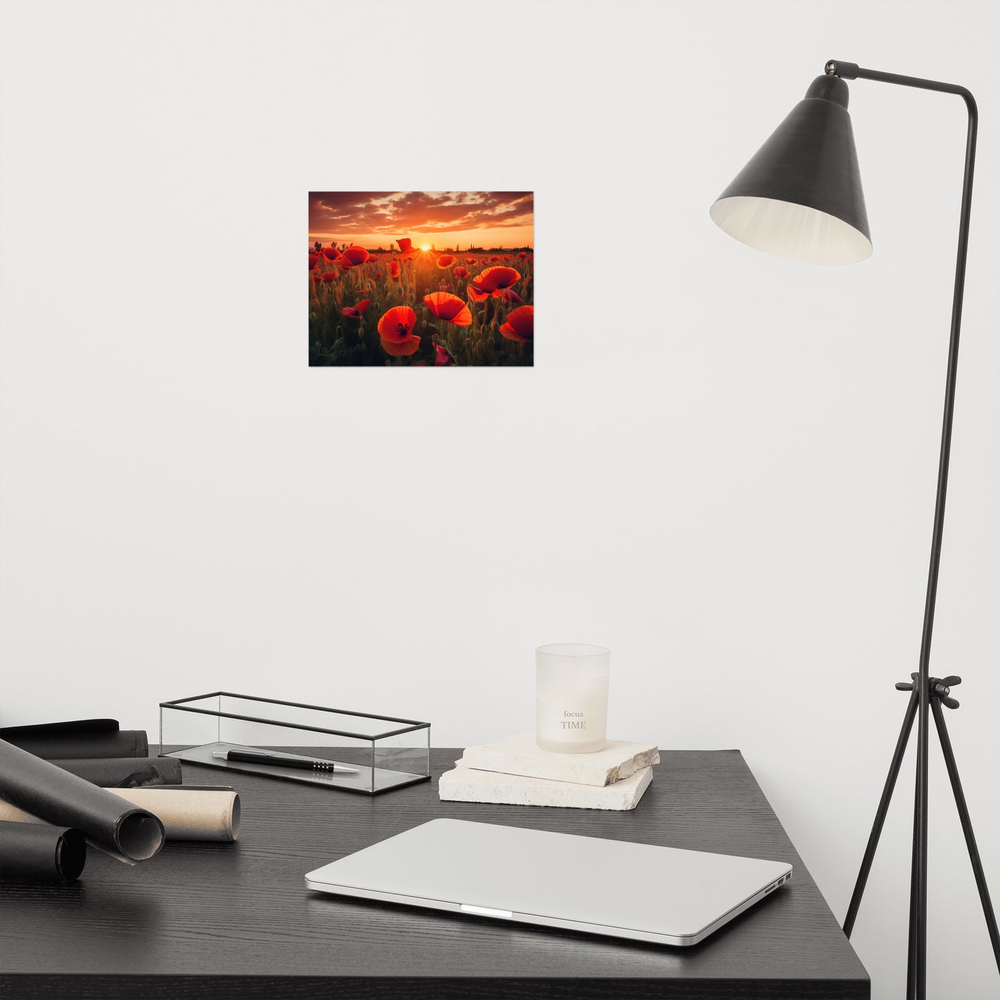 Field of Dreams Poppy Field Sunset Photorealism - Digital Artwork Loose Art Print