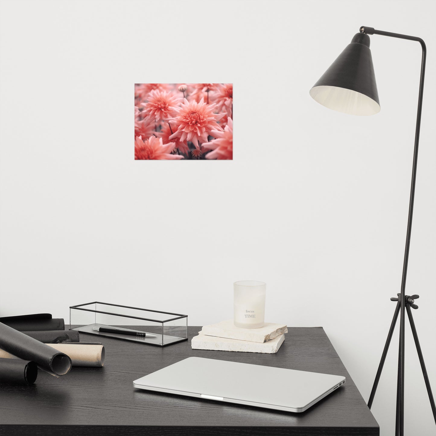 Fire on the Horizon - Dahlia Coral Flowers Photorealism - Digital Artwork Loose Art Print