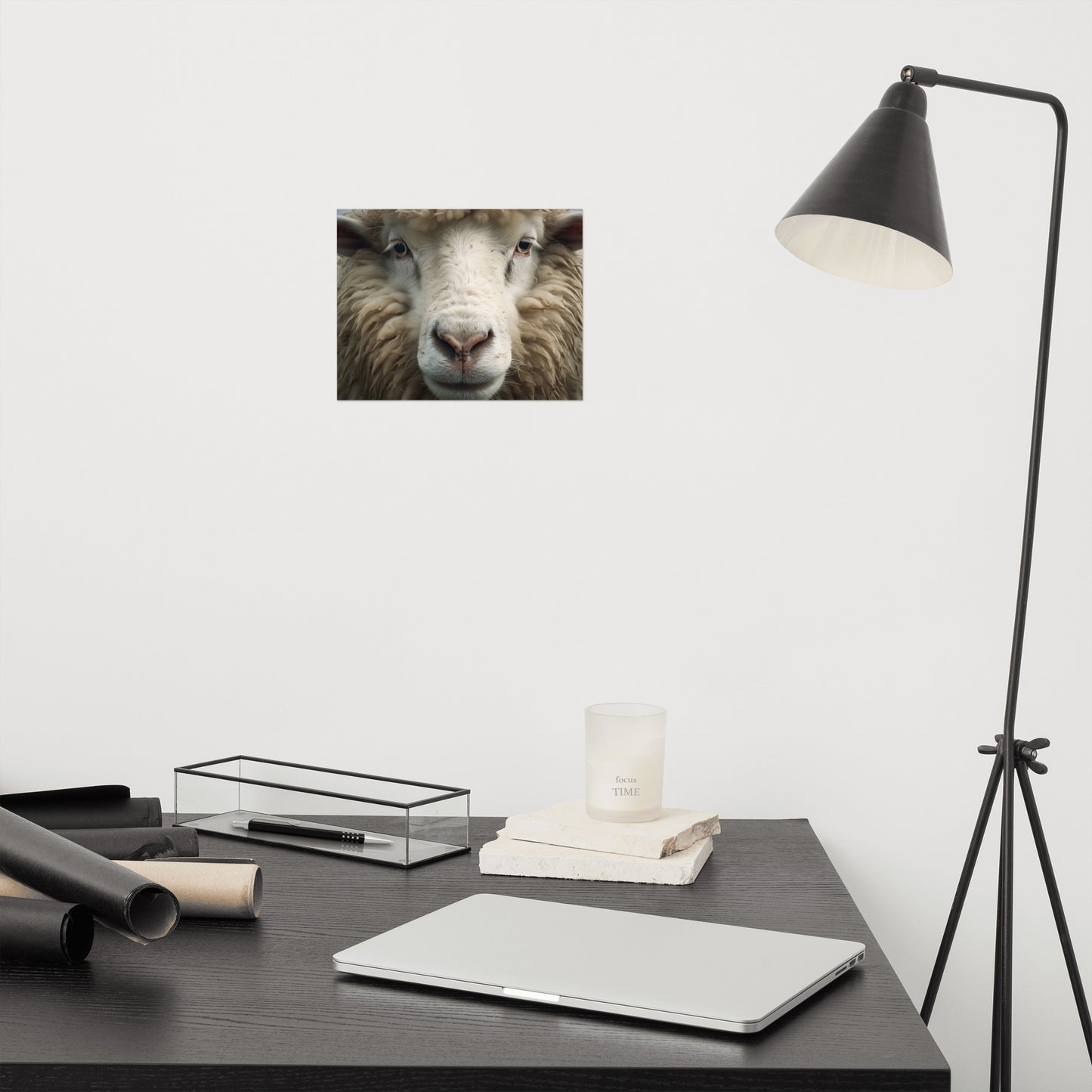 Fleece Face Sheep Portrait Photorealism - Digital Artwork Loose Art Print