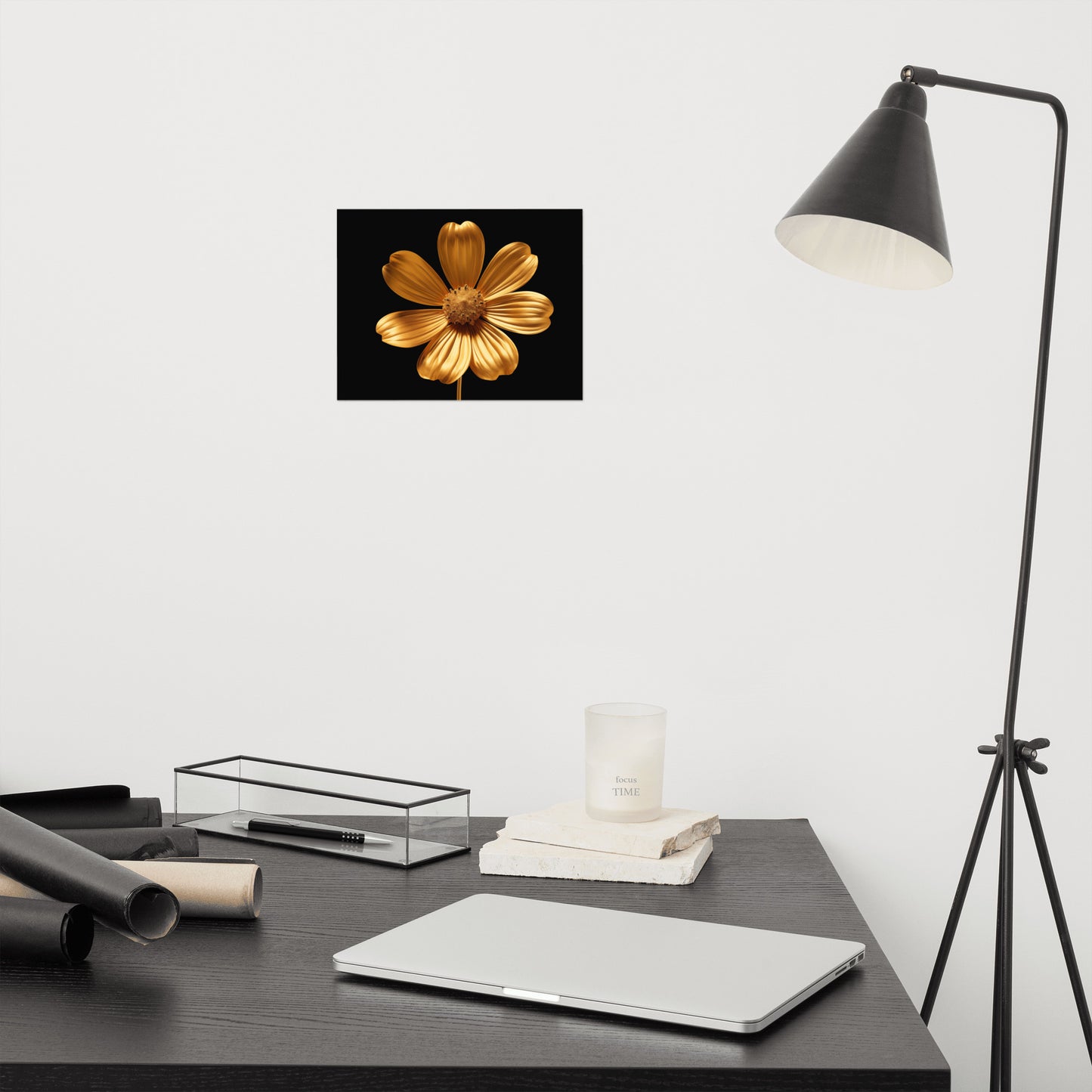 Golden Bloom Floral Gold Color Photorealism - Digital Artwork Loose Art Print