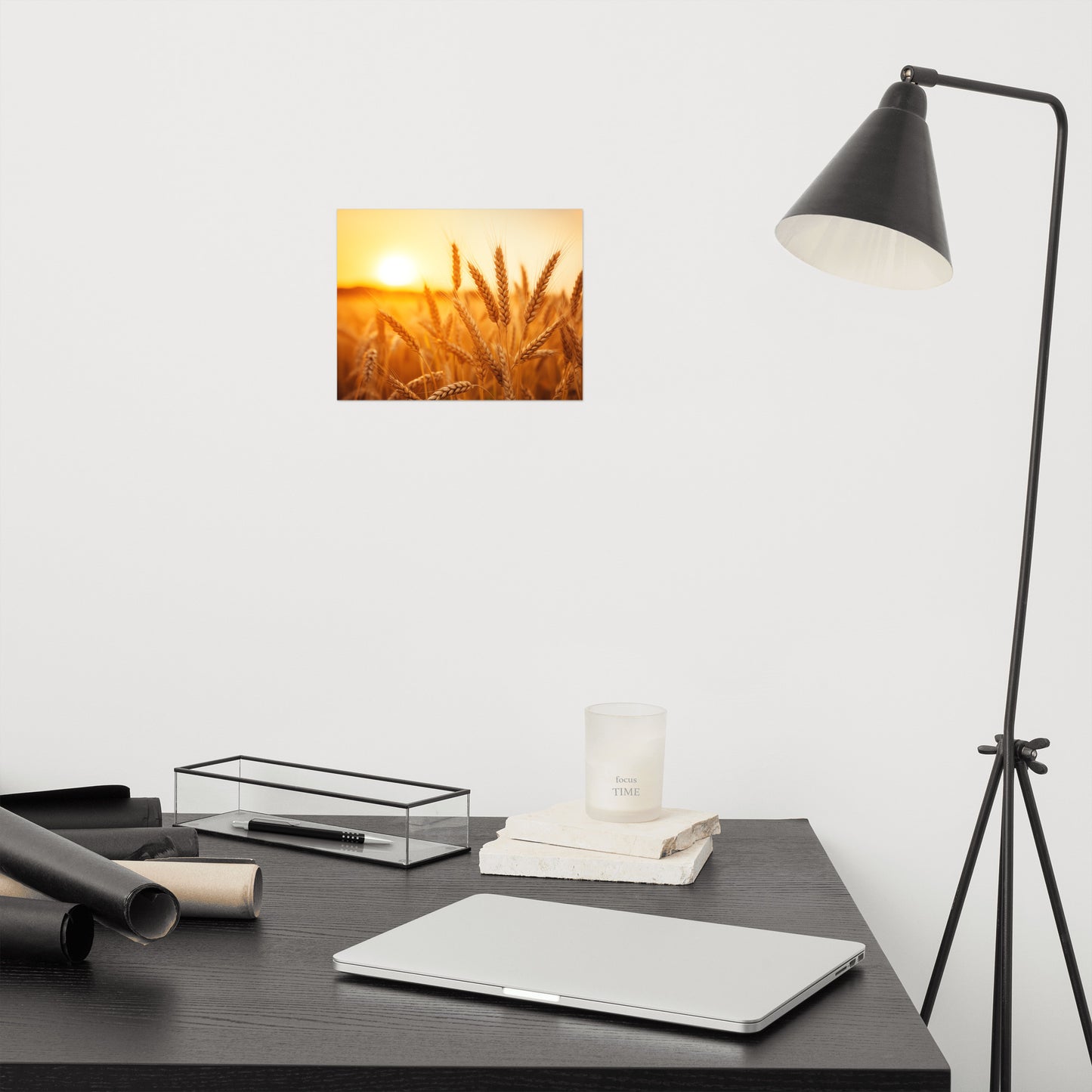 Golden Hour Harvest Minimal Botanical  Rustic Subdued Wheat Crops Photorealism - Digital Artwork Loose Art Print