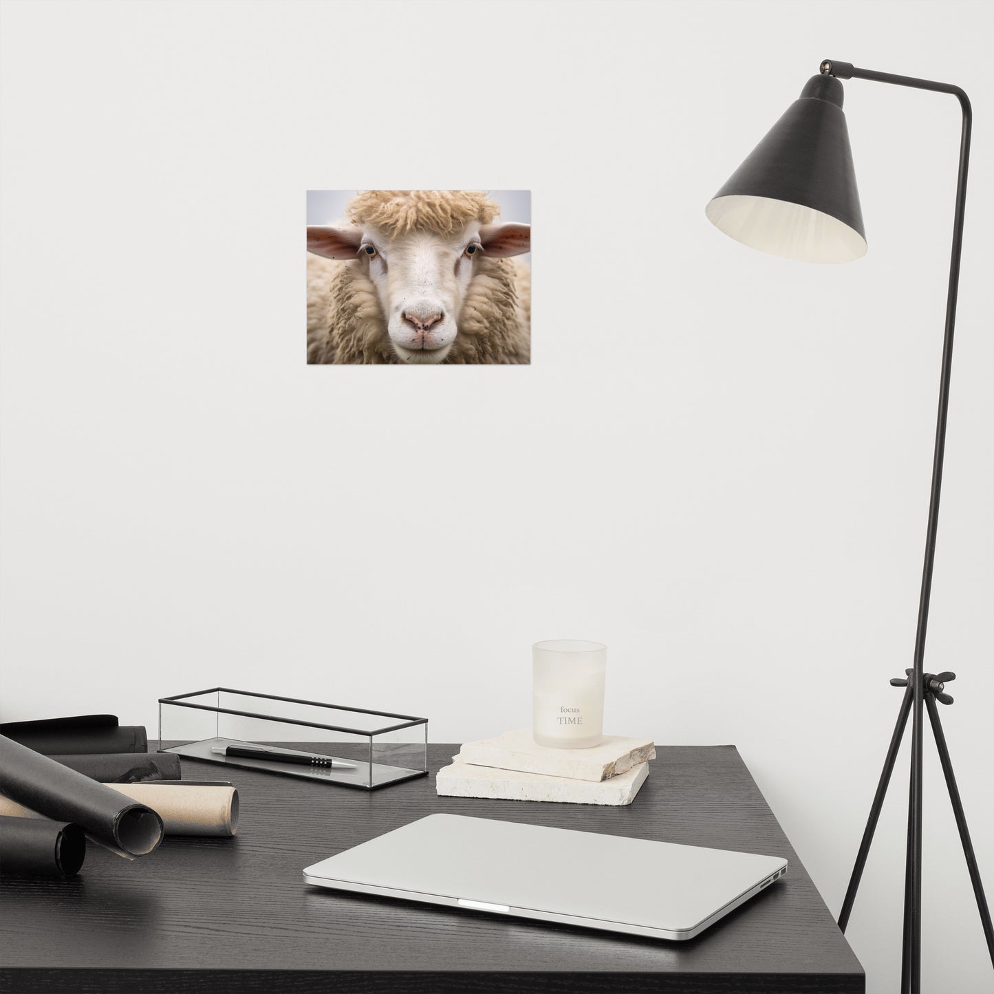 Innocent Eyes Sheep Portrait Photorealism - Digital Artwork Loose Art Print