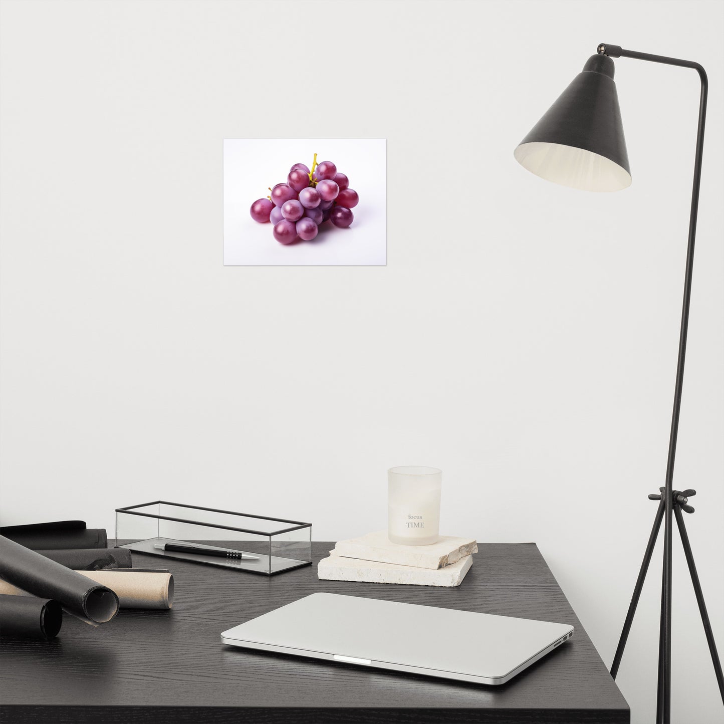 Juicy Jewels Purple Grapes on White photorealism - Digital Artwork Loose Art Print