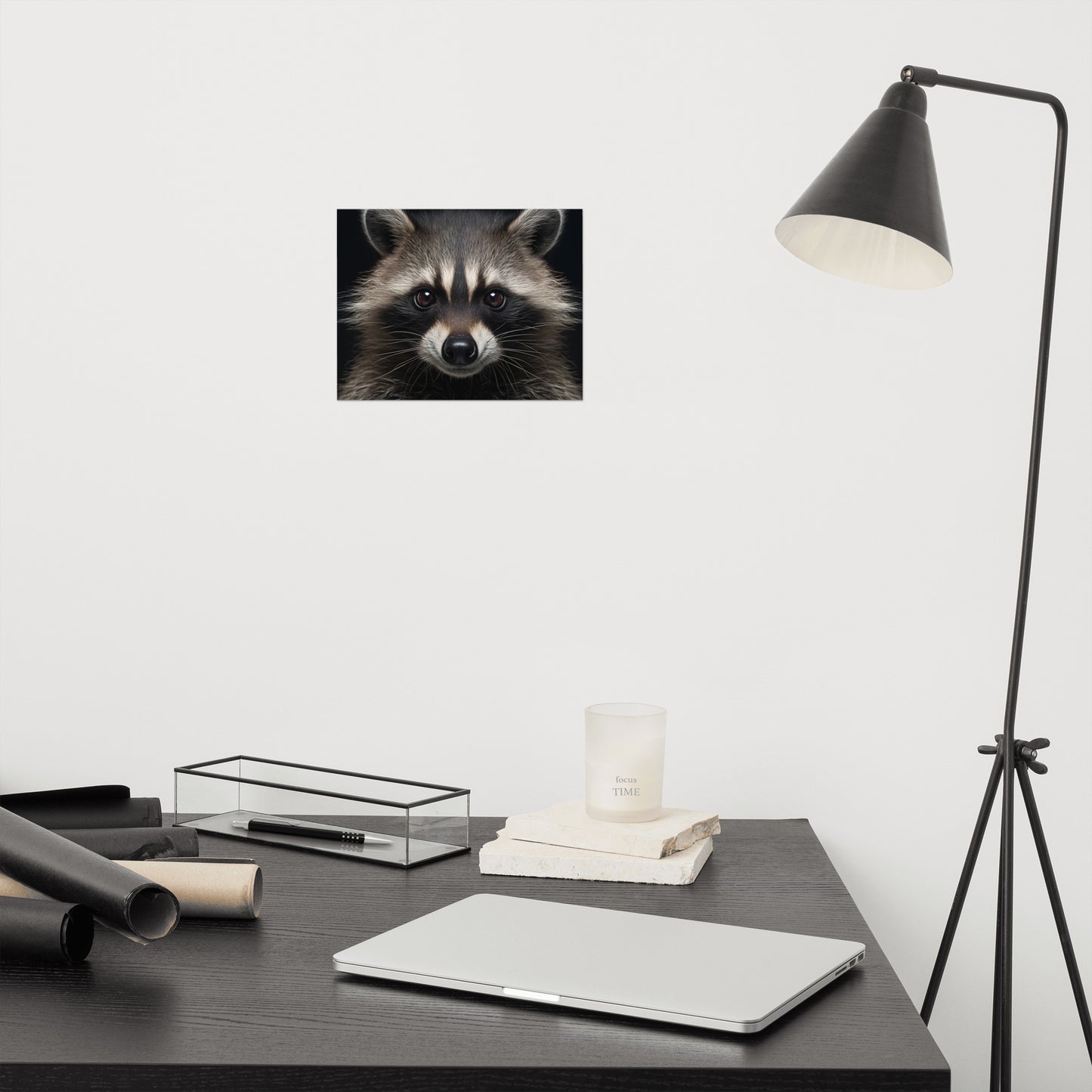 Midnight Mischief Raccoon Portrait Photorealism - Digital Artwork Loose Art Print