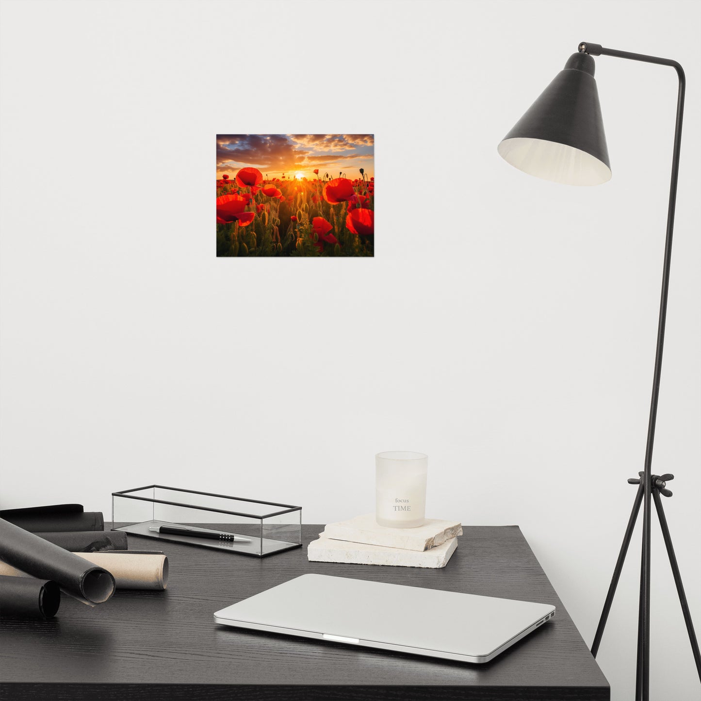 Nature's Crimson Canvas Poppy Field Sunset Photorealism - Digital Artwork Loose Art Print