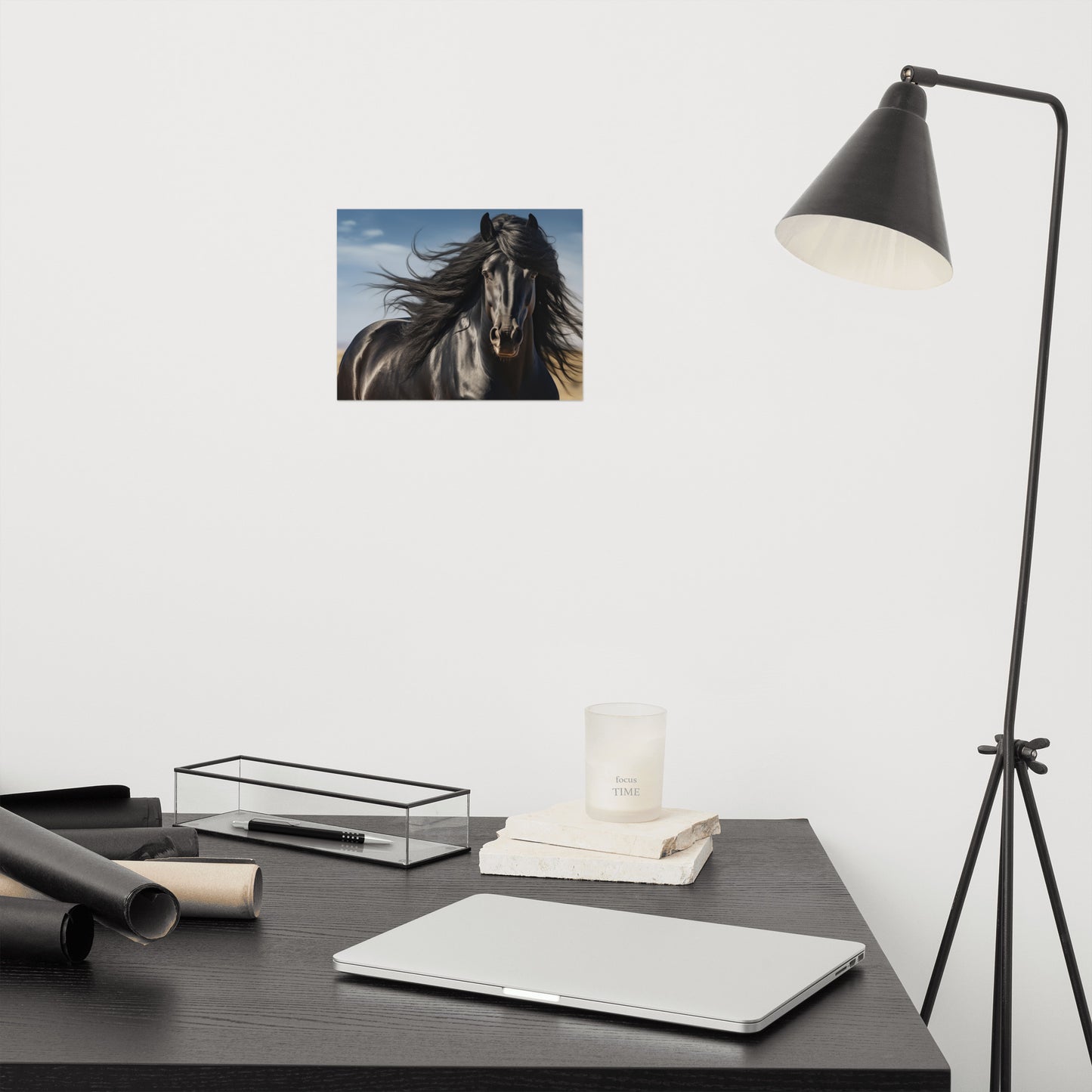 Ebony Flow - Minimal Horse Photorealism - Digital Artwork Loose Art Print