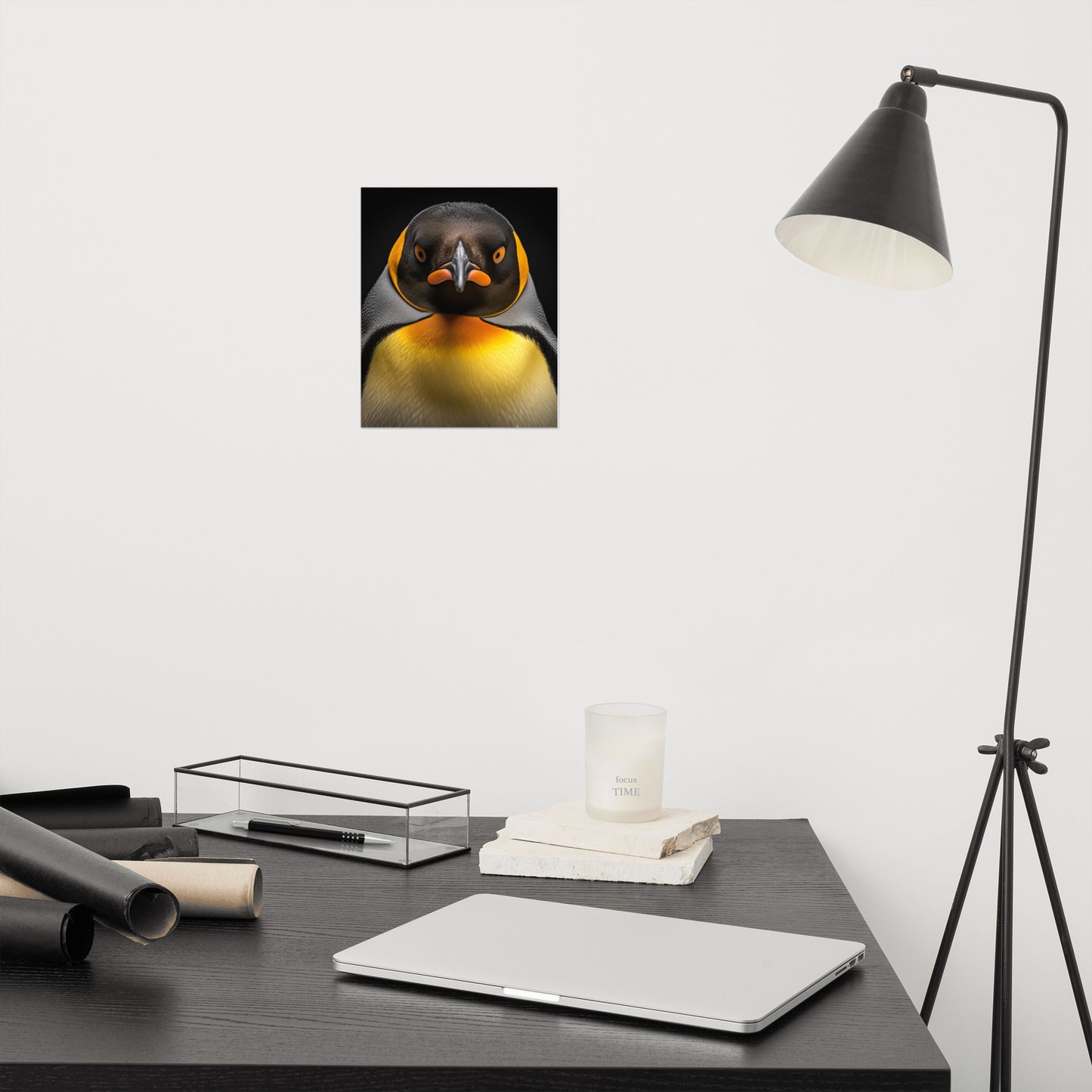 Regal Gaze Penguins Photorealism - Digital Artwork Loose Art Print