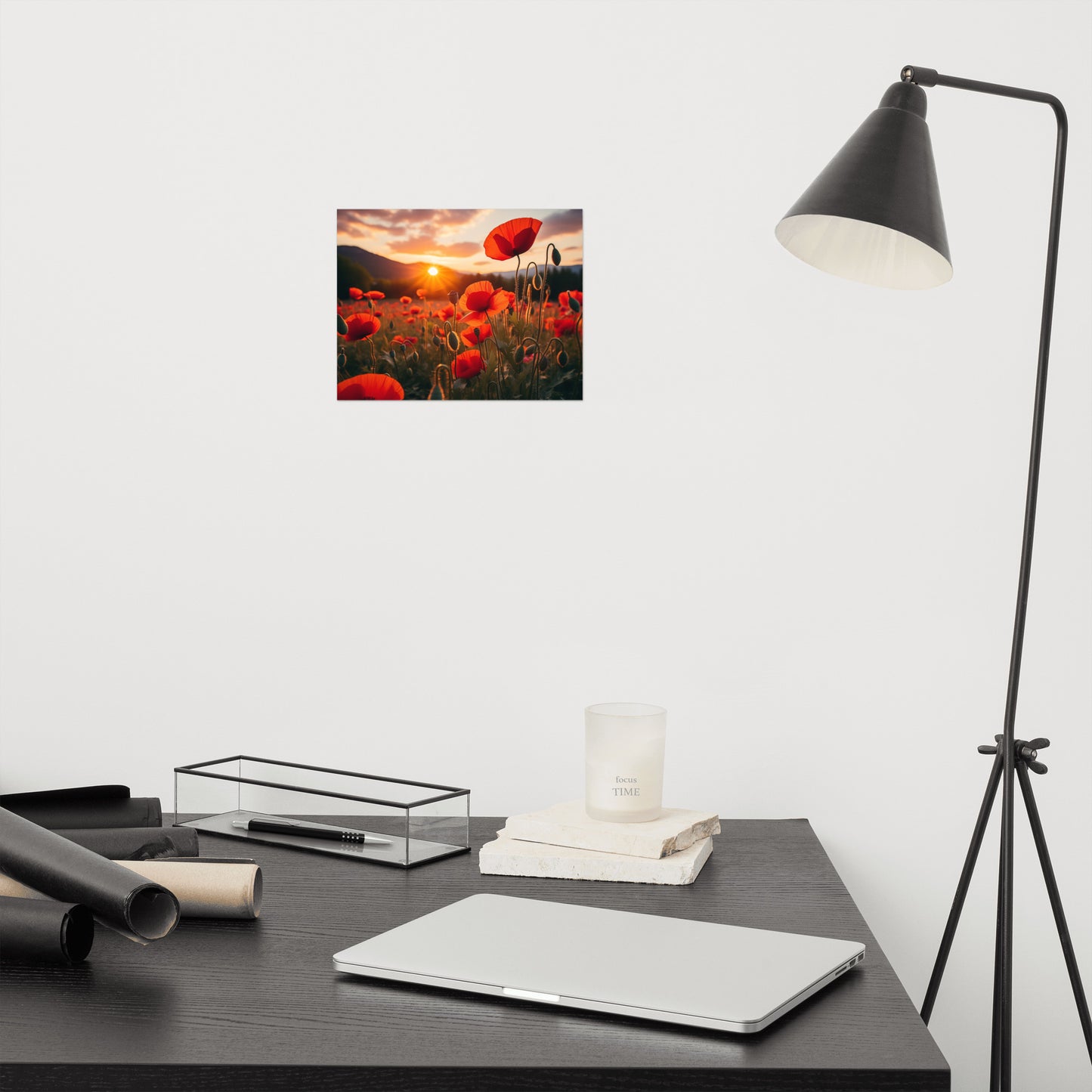 Scarlet Serenade Poppy Field Sunset Photorealism - Digital Artwork Loose Art Print