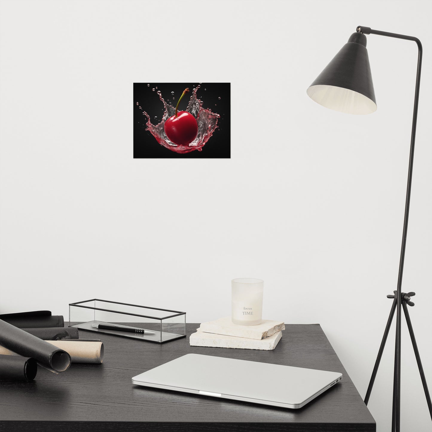 Splash of Red Cherry in Water Photorealism - Digital Artwork Loose Art Print