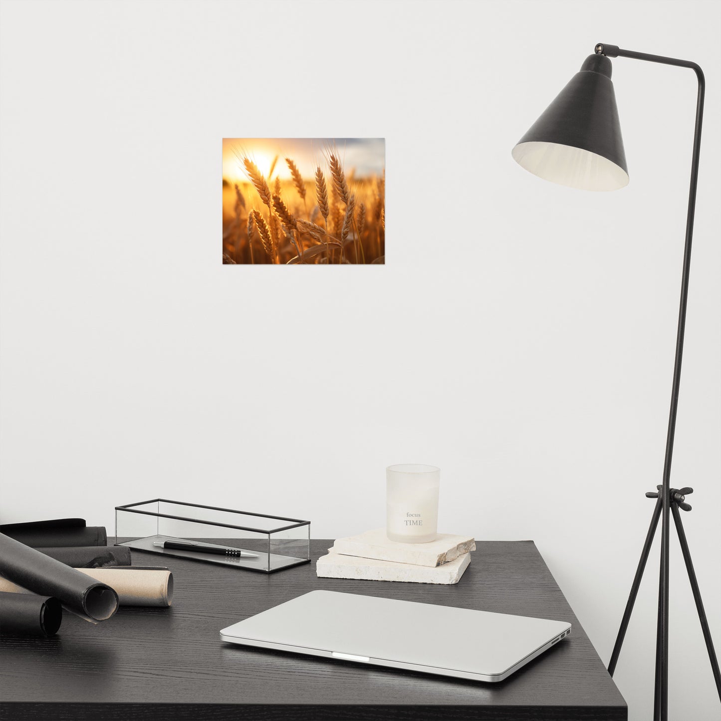 Sunset Serenade Minimal Botanical  Rustic Subdued Wheat Crops Photorealism - Digital Artwork Loose Art Print