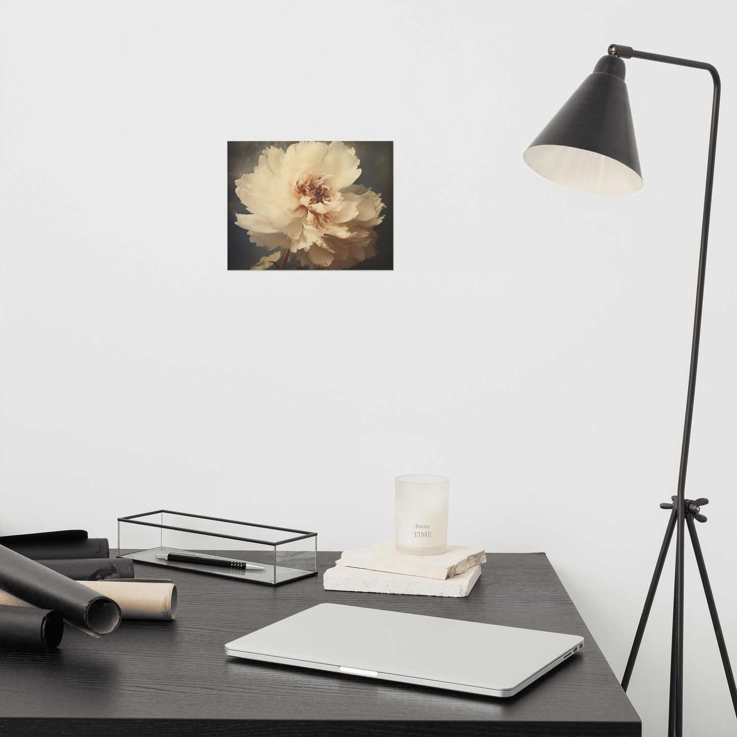 The Elegance of Simplicity Peony Retro Subdued Photorealism - Digital Artwork Loose Art Print