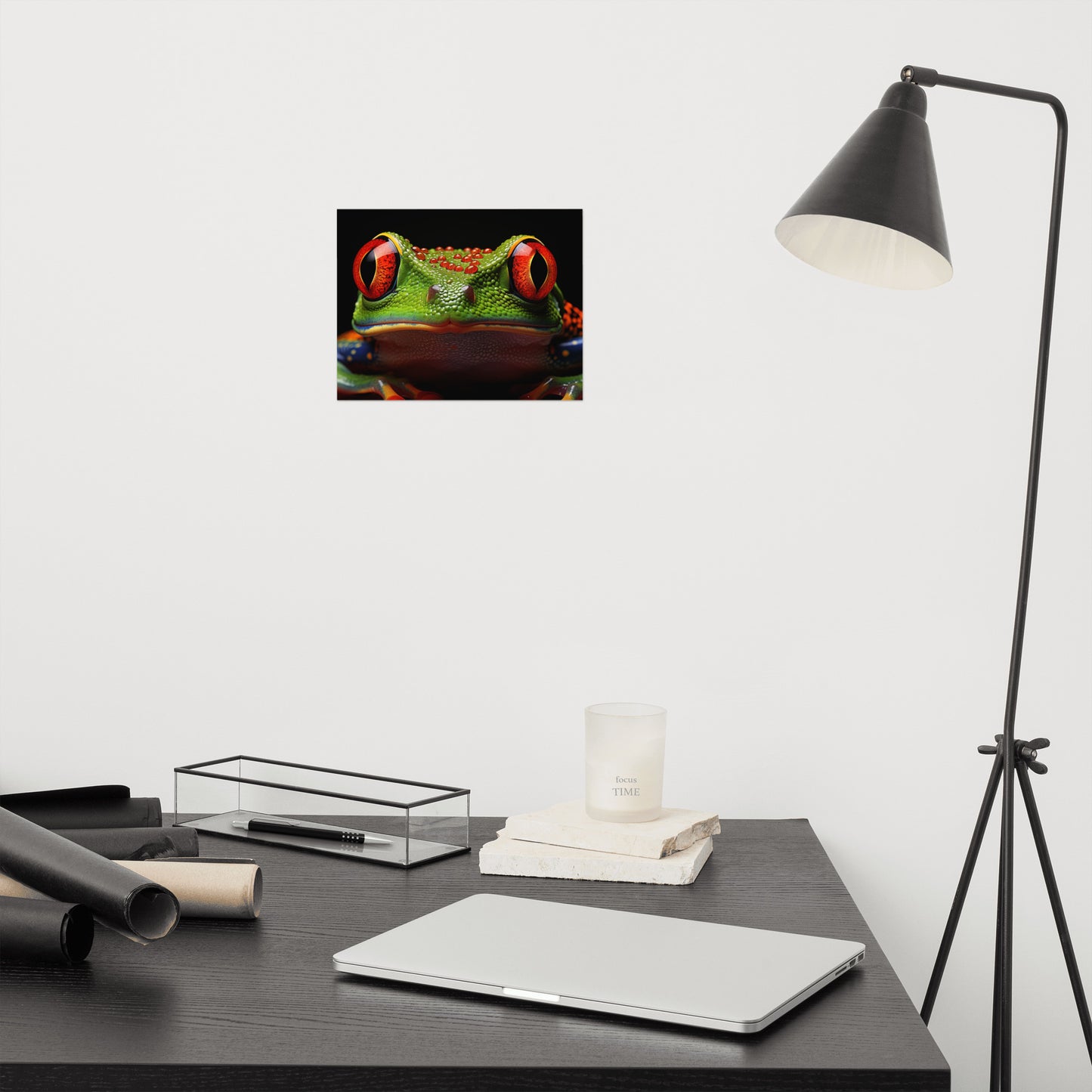 The Harlequin Hopper Red Eyed Tree Frog Close-up Photorealism - Digital Artwork Loose Art Print