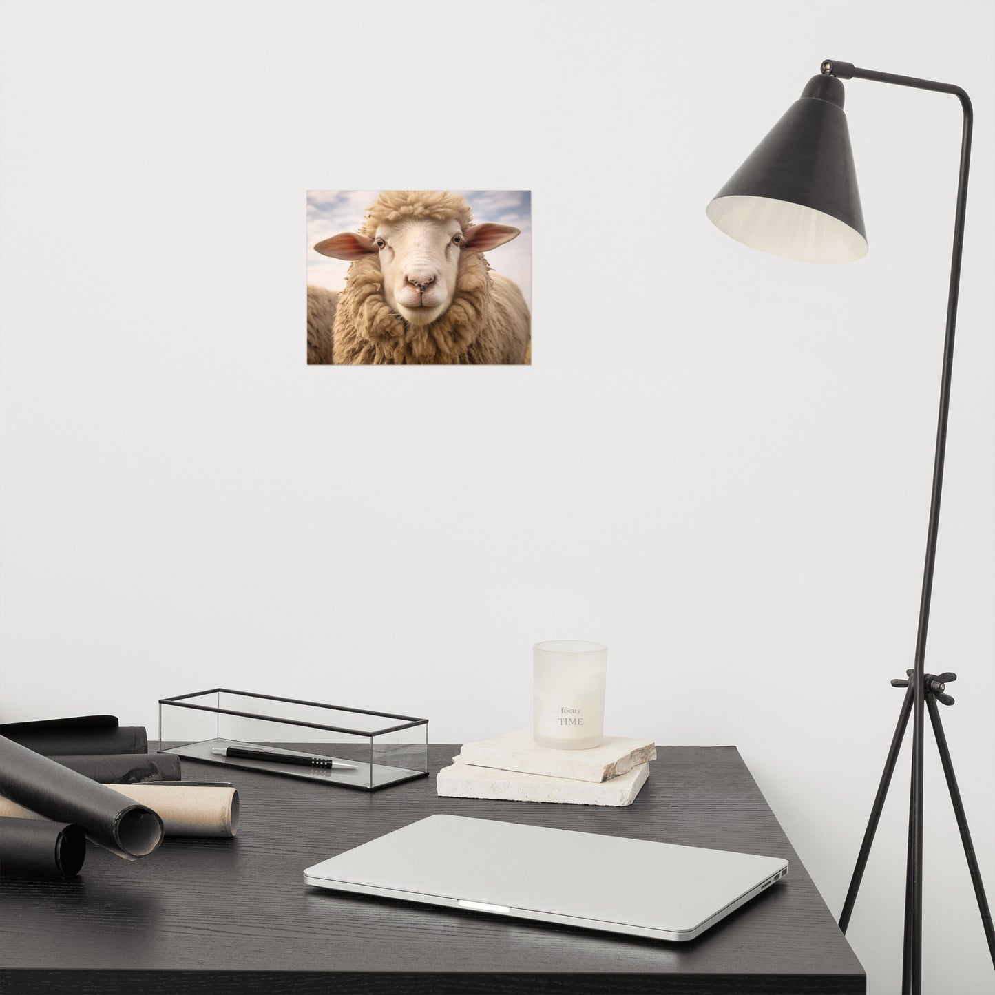 The Woolly One Sheep Portrait Photorealism - Digital Artwork Loose Art Print