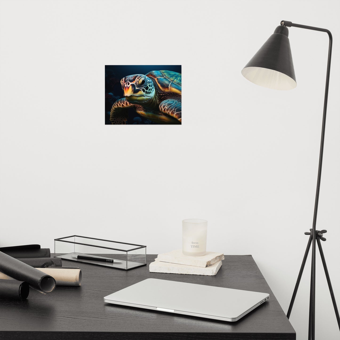 Timeless Traveler Sea Turtle Coastal Photorealism - Digital Artwork Loose Art Print