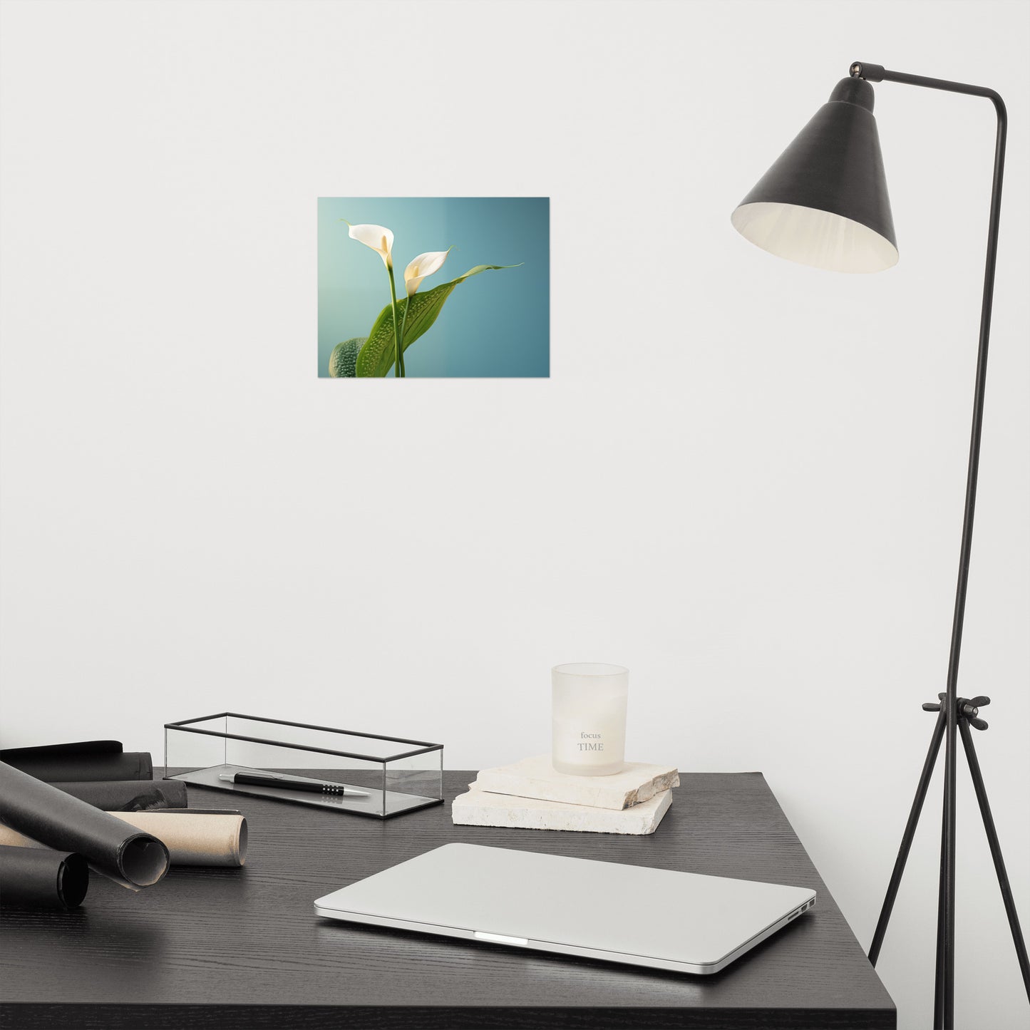 Tranquil Twosome Calla Lily Minimal Photorealism - Digital Artwork Loose Art Print