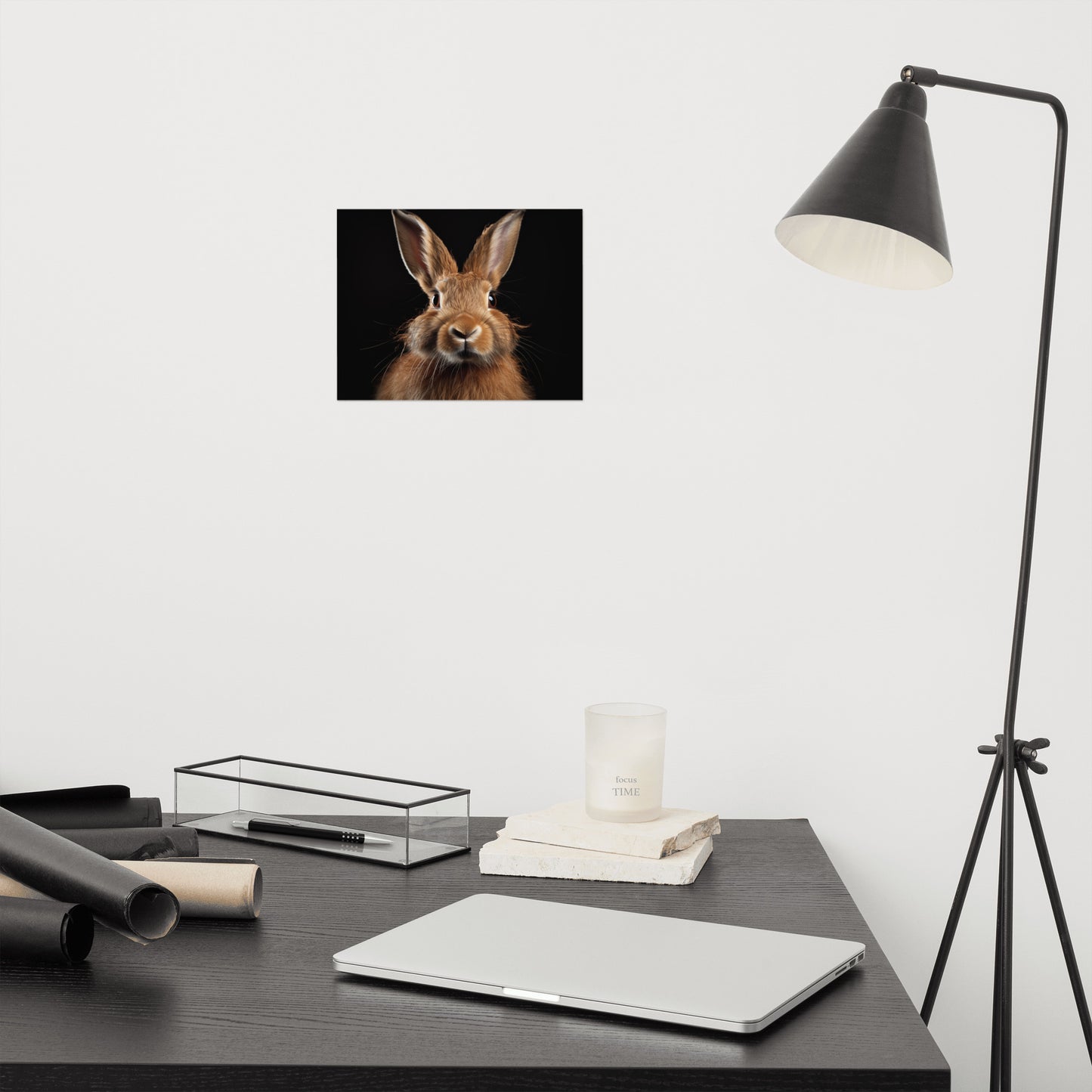 Whiskered Wonder Rabbit Portrait Photorealism - Digital Artwork Loose Art Print