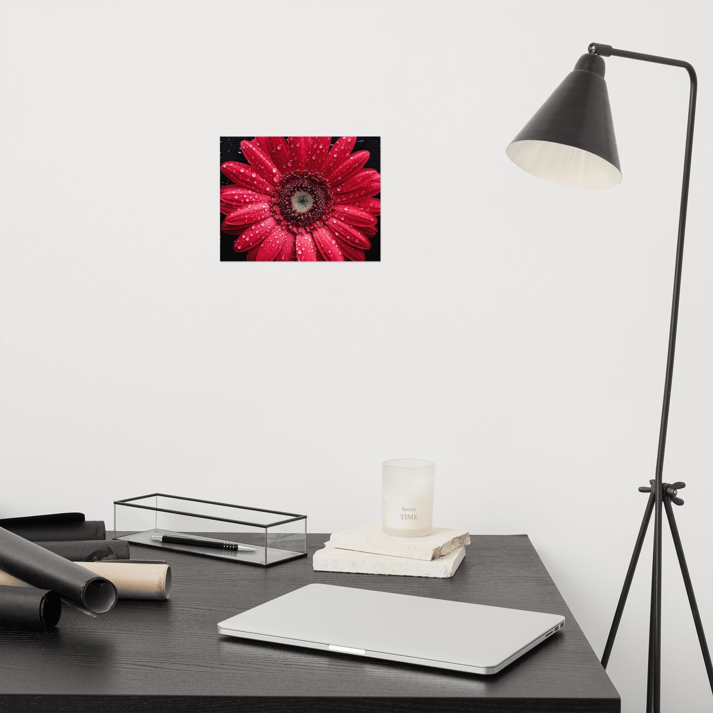 Red Floral Wall Art: Crimson Dew Realism Painting Digital Artwork Loose Art Print