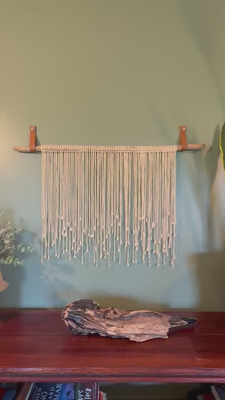 Modern Driftwood Macramé & Leather Wall Hanging