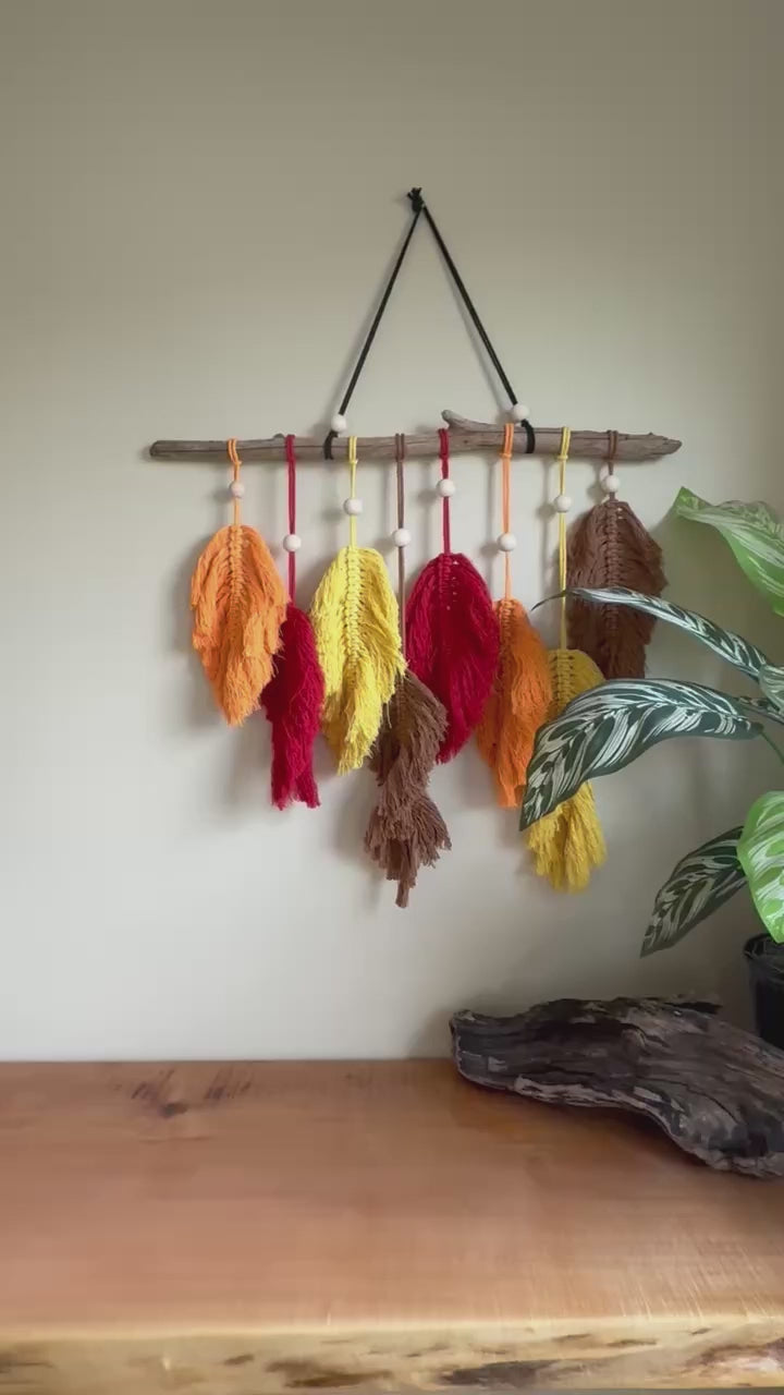 Handmade Abstract Autumn Leaf Macramé Wall Hanging Video