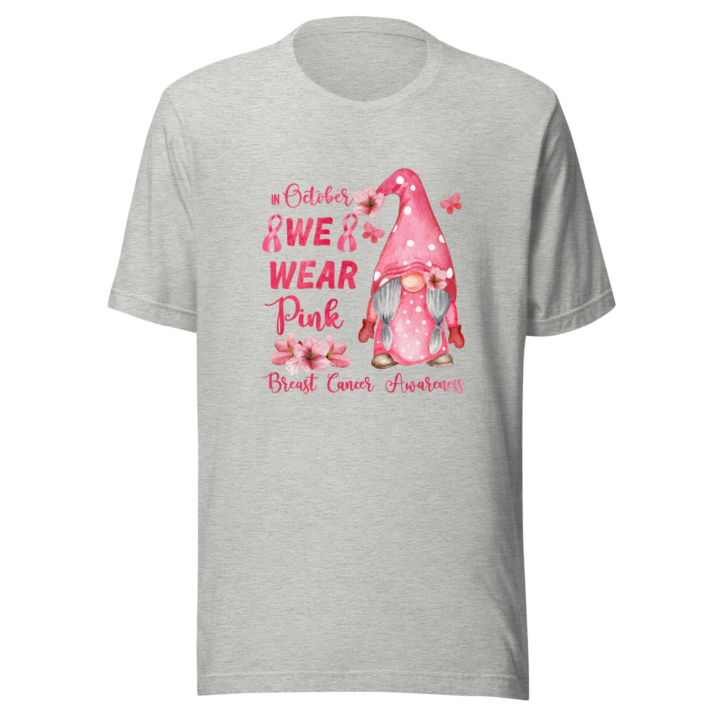 Breast Cancer Awareness Gnome - Pink Cancer Ribbon Support Unisex T-shirt