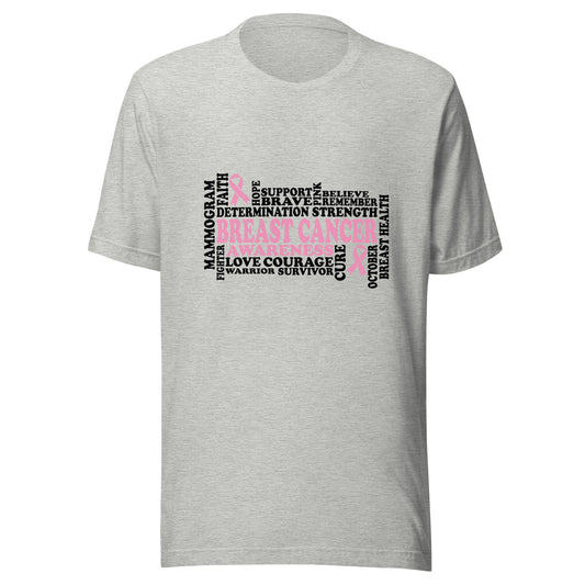 Breast Cancer Awareness Word Art and Sayings - Survivor - Pink Ribbon Unisex T-shirt