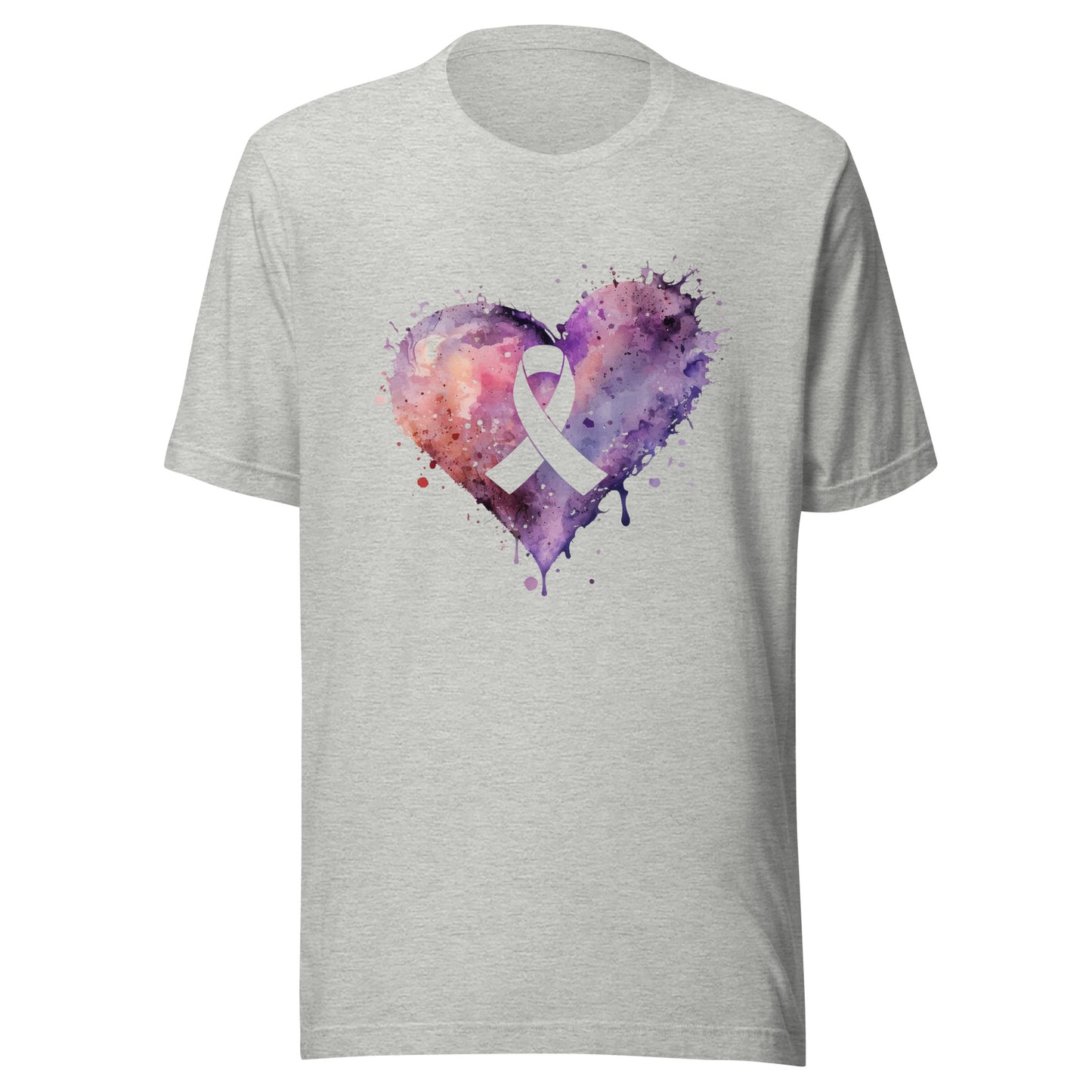 Ribbon in Center of Heart - Cancer - Digital Watercolor Graphic Design Unisex T-shirt