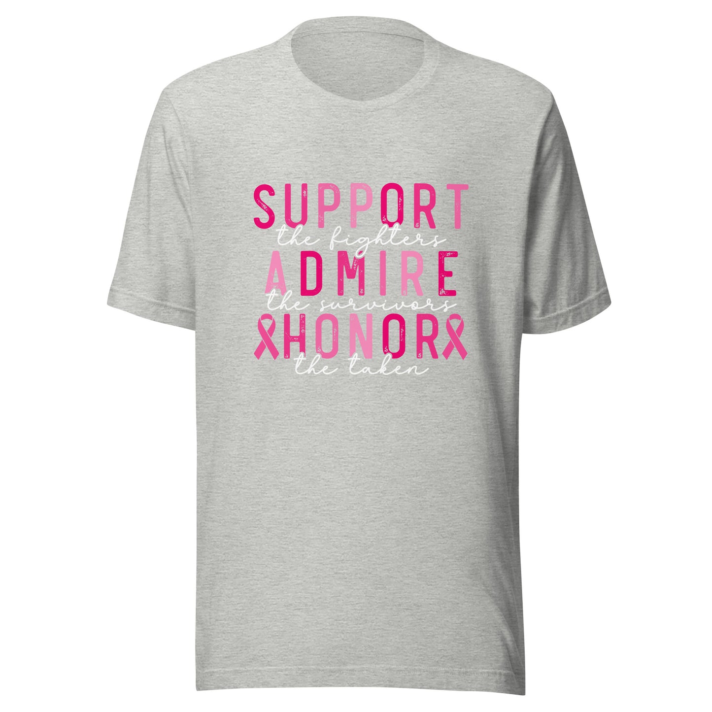 Breast Cancer Support - Admire Honor - Survivor - Awareness Pink Ribbon Black Light Pink Font Unisex T-shirt