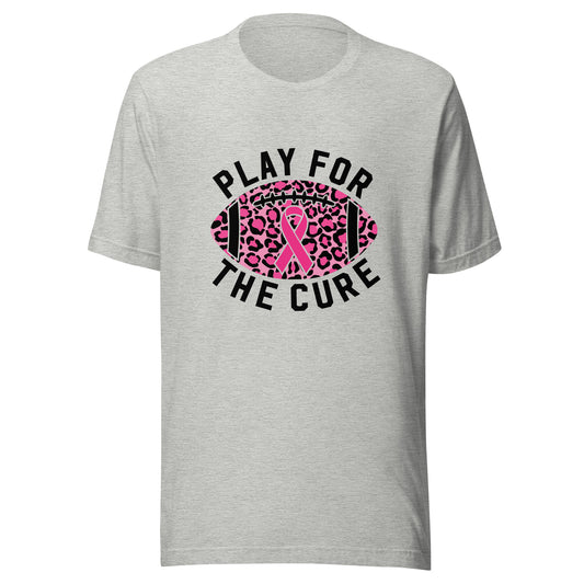 Play For A Cure Football Breast Cancer Awareness Support Leopard Print Sport Unisex T-shirt