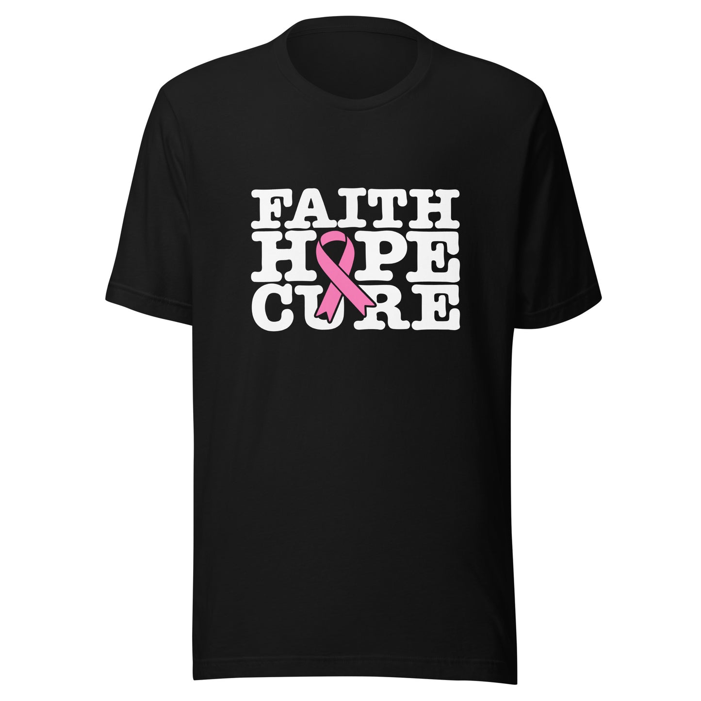 Faith Hope Cure Pink Ribbon - Breast Cancer Support - Survivor - Awareness Unisex T-shirt