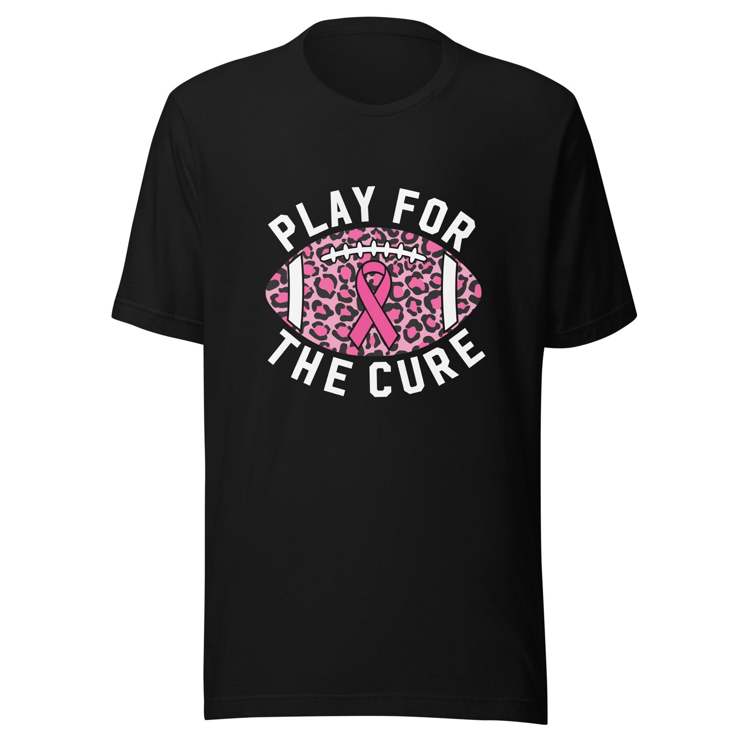 Play For A Cure Football Breast Cancer Awareness Support Leopard Print Sport Unisex T-shirt