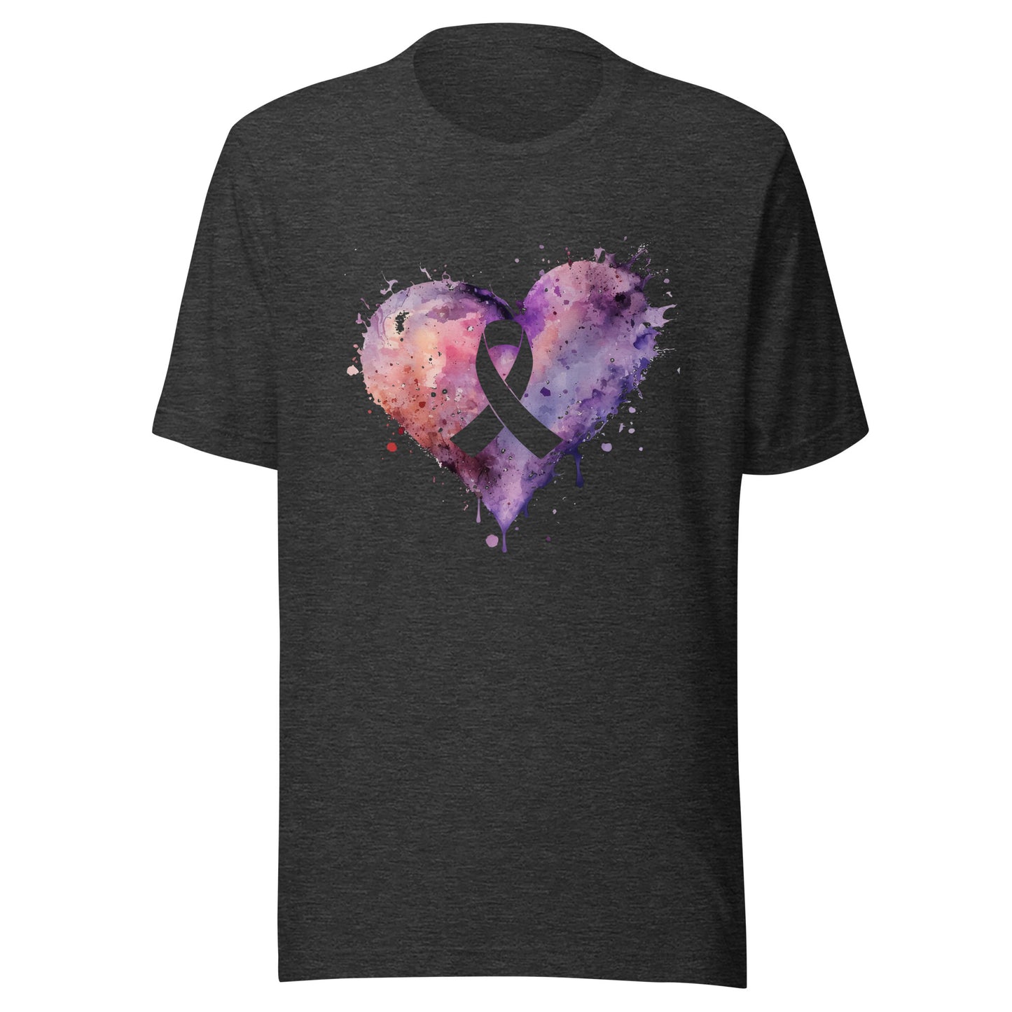 Ribbon in Center of Heart - Cancer - Digital Watercolor Graphic Design Unisex T-shirt