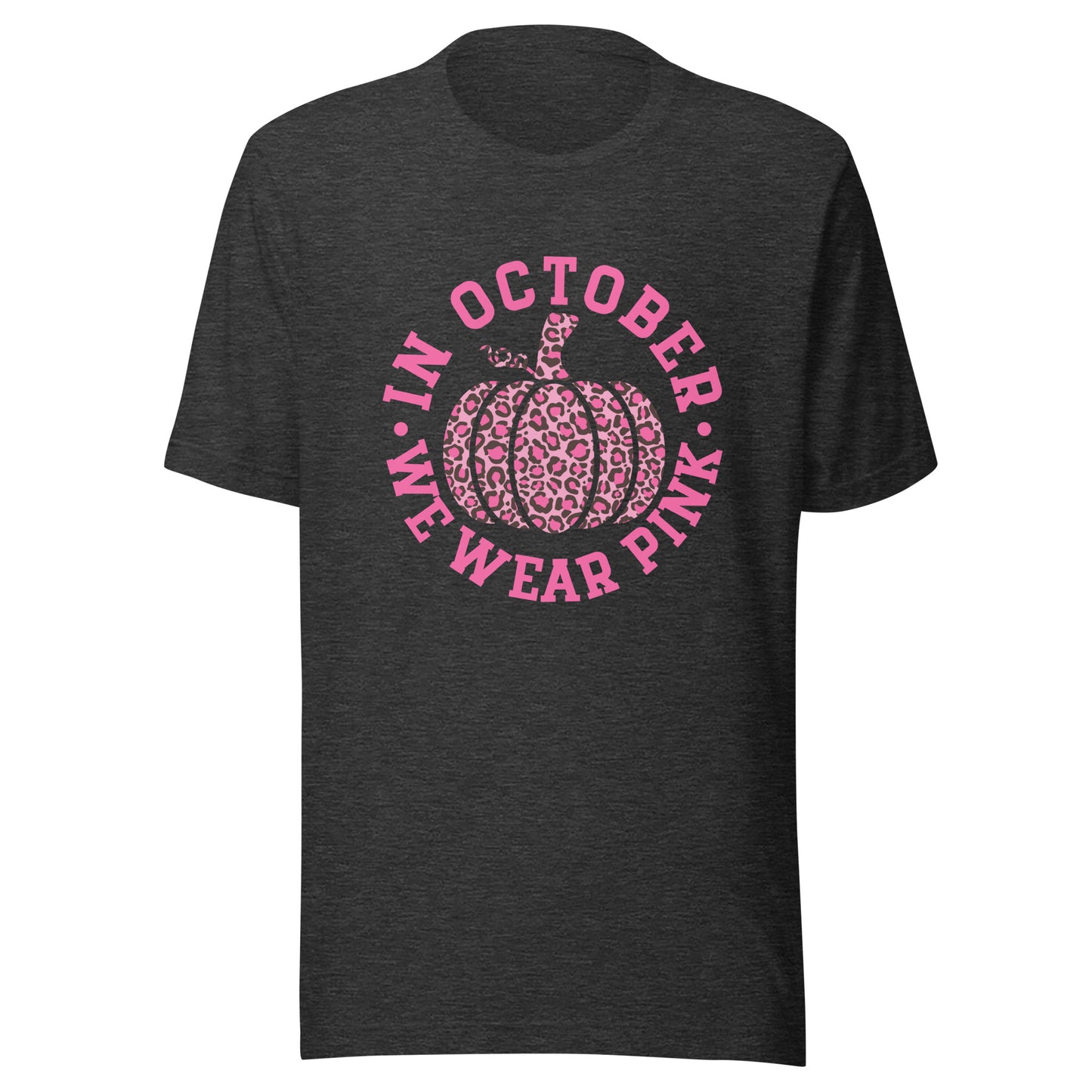 October We Wear Pink and Black Leopard Print Pumpkin - Breast Cancer Awareness Unisex T-shirt