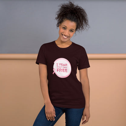 1 Year Breast Cancer Free Anniversary Celebration - Pink Ribbon Graphic Design
