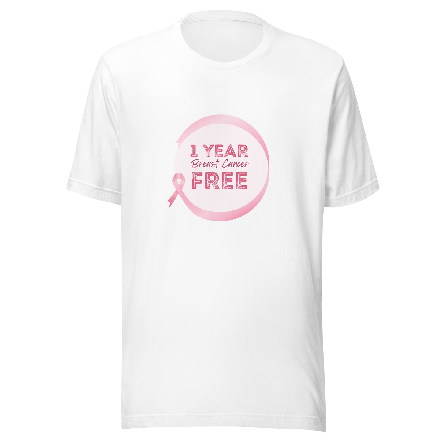 1 Year Breast Cancer Free Anniversary Celebration - Pink Ribbon Graphic Design