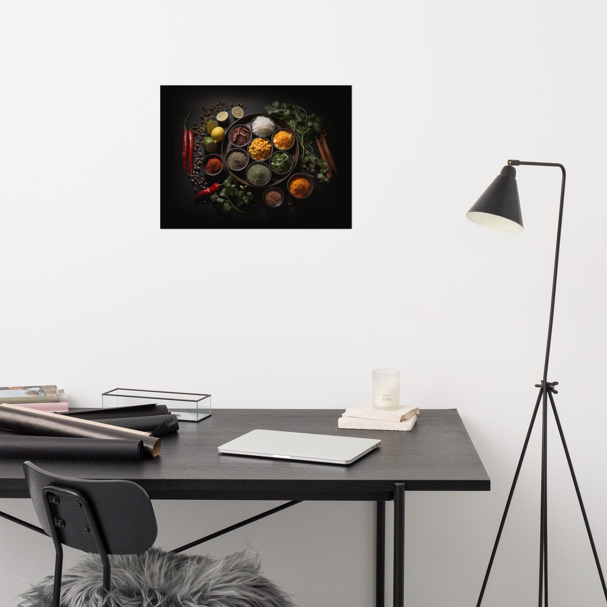 wall art print herbs: A Culinary Canvas Herbs in Bowls Photorealism Frameable Print